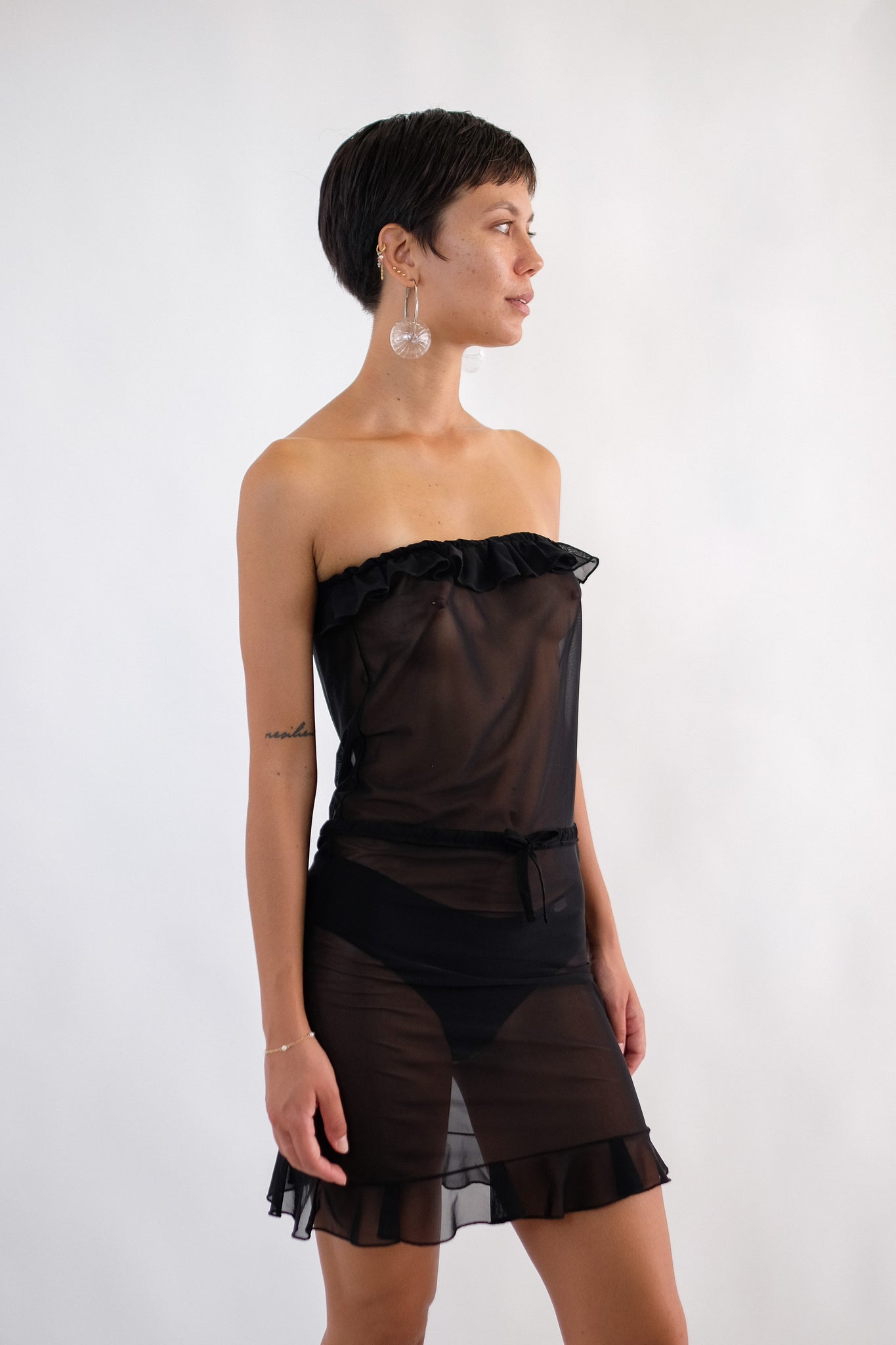 WALTER BORRIELLO MINI SHEER DRESS IN BLACK