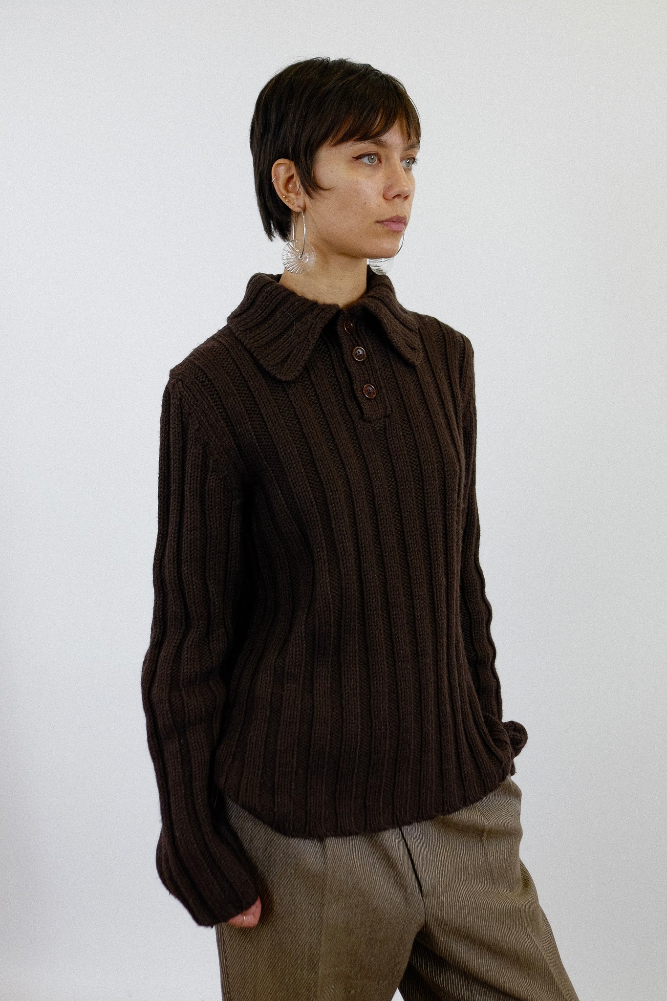 DOLCE & GABBANA CHUNKY RIBBED KNIT JUMPER IN CHOCOLATE BROWN