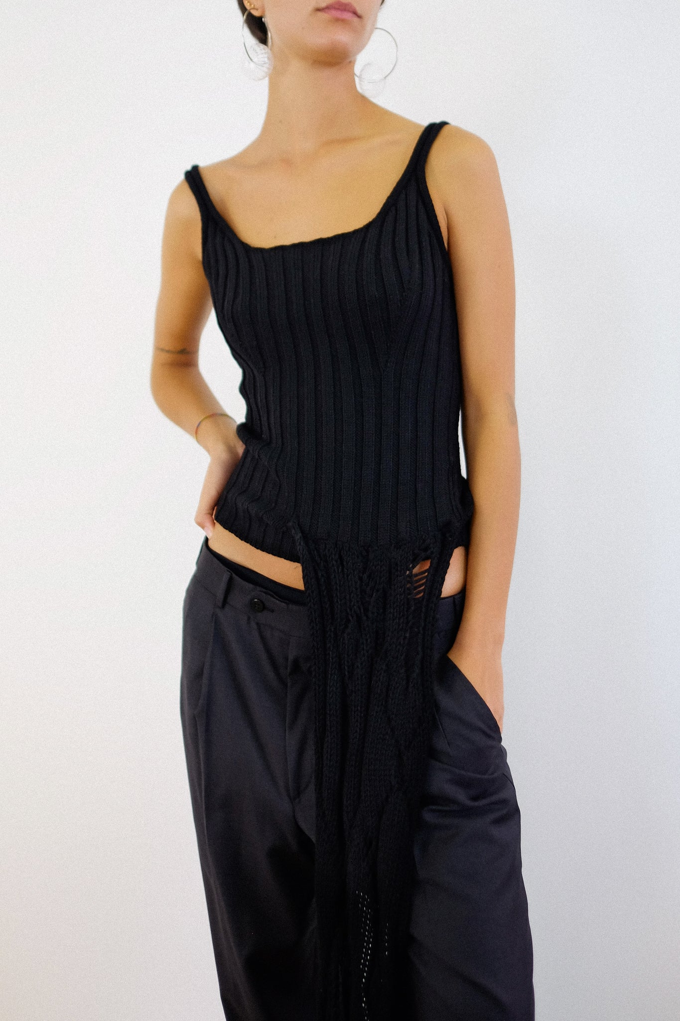 SPORTMAX KNIT TANK WITH BUILT-IN SCARF IN BLACK
