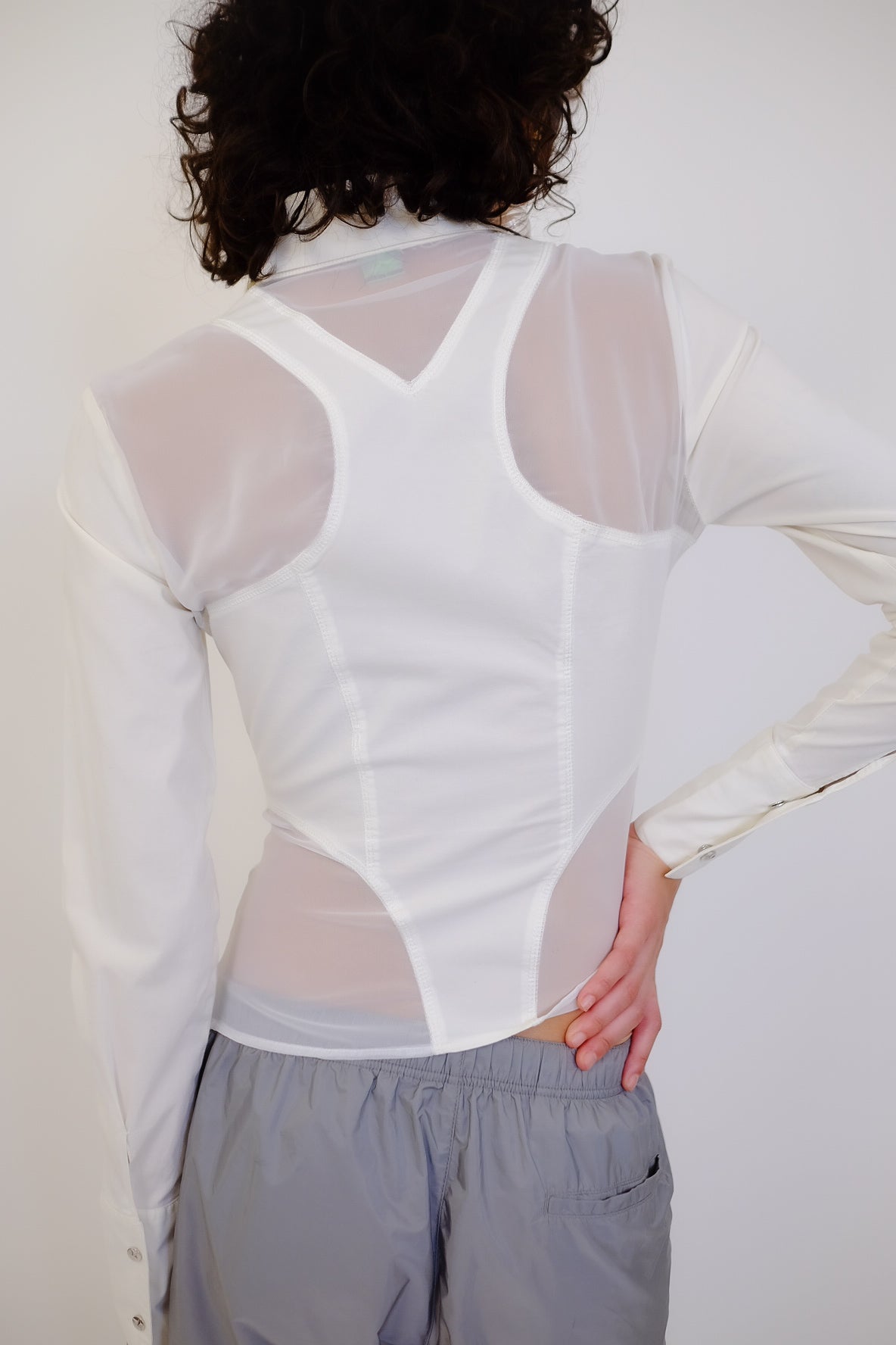 THIERRY MUGLER PANELLED MESH SHIRT