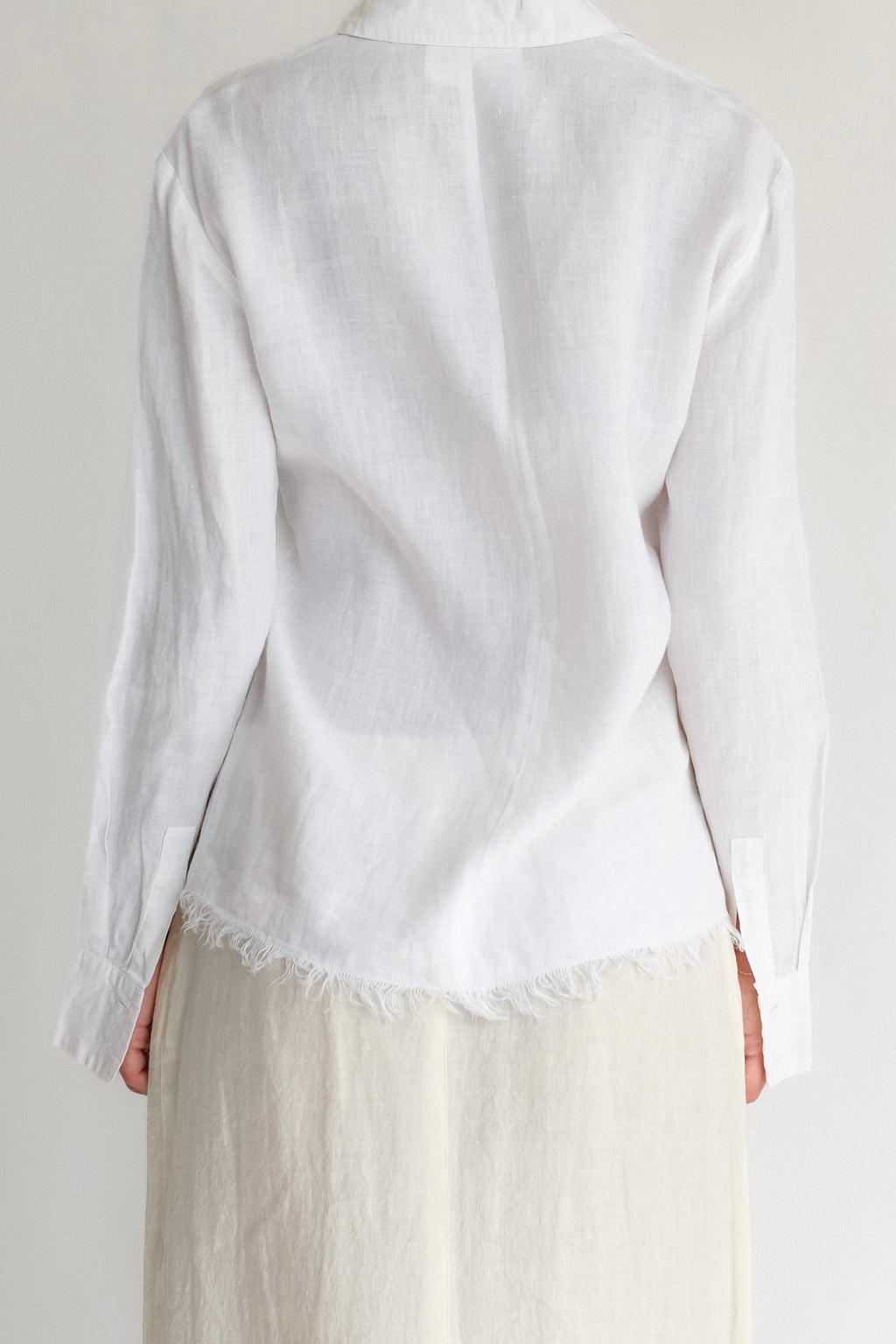 MAX MARA FRAY EDGE SHIRT IN WHITE LINEN