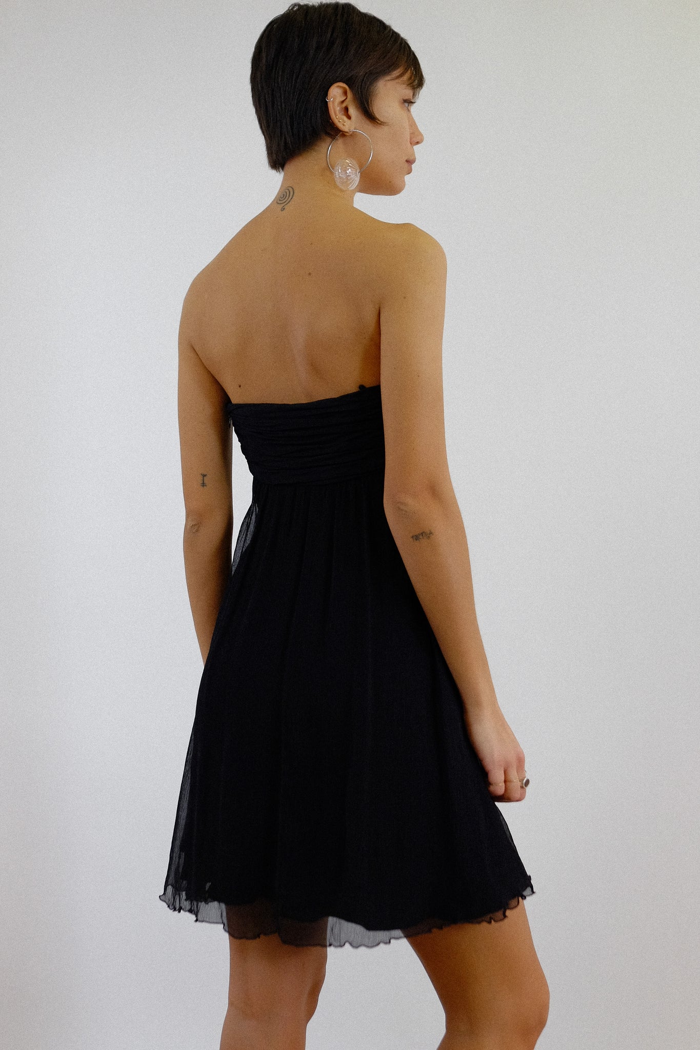 BLUMARINE SILK CHIFFON MINI DRESS IN BLACK