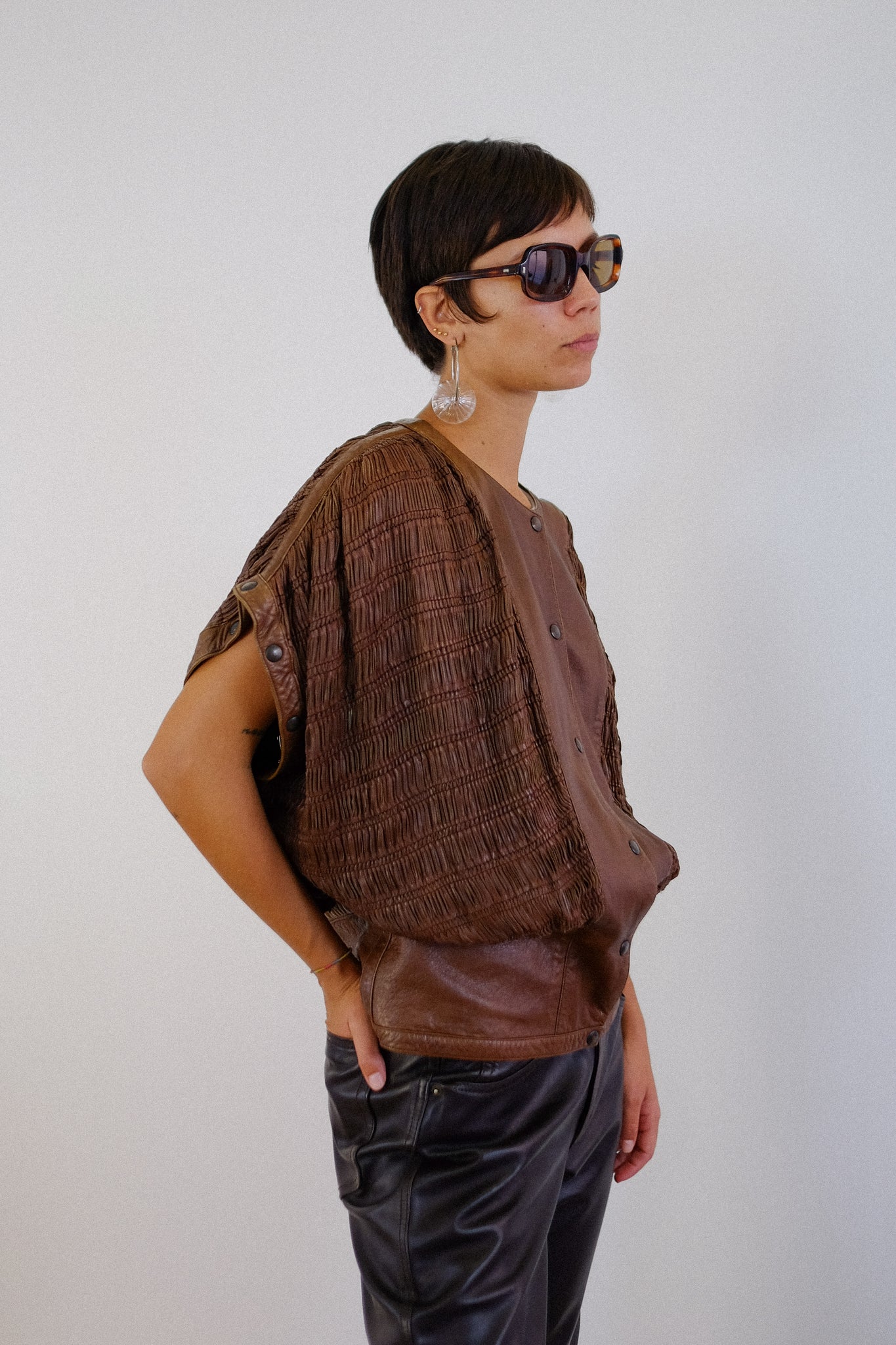 1980s MODULAR WOVEN LEATHER JACKET IN BROWN