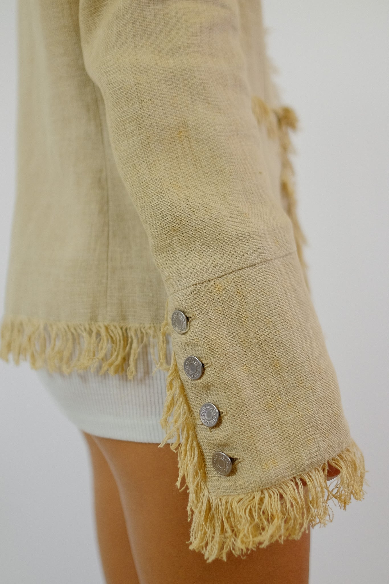 DOLCE AND GABBANA LINEN FRAY JACKET IN BEIGE
