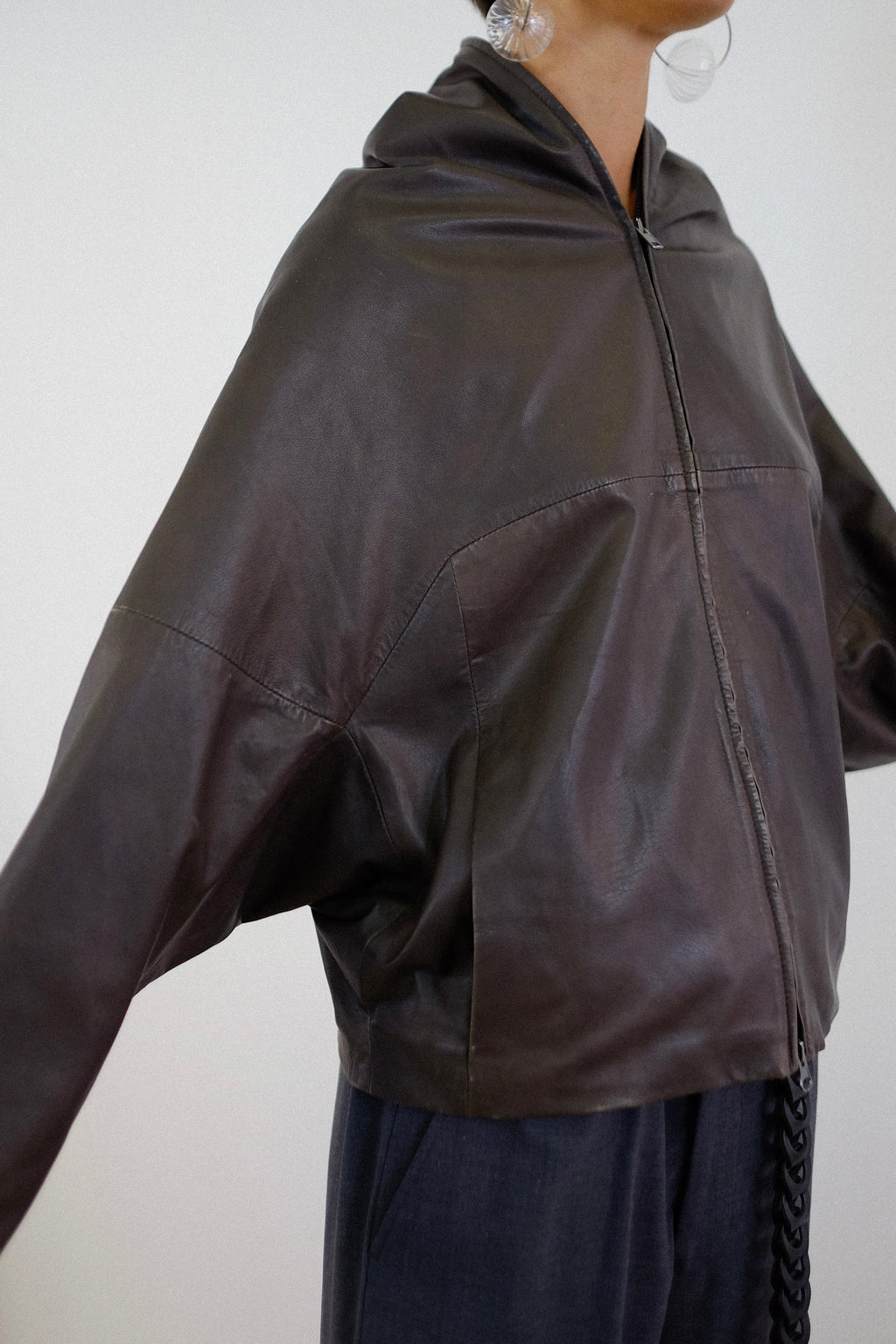 AMEN FULL ZIP LEATHER JACKET IN DEEP BROWN