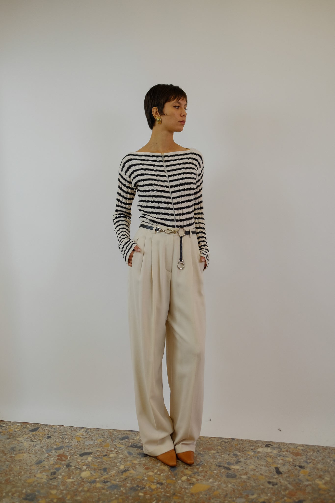 JEAN PAUL GAULTIER KNIT IN BLACK & OFF WHITE STRIPES