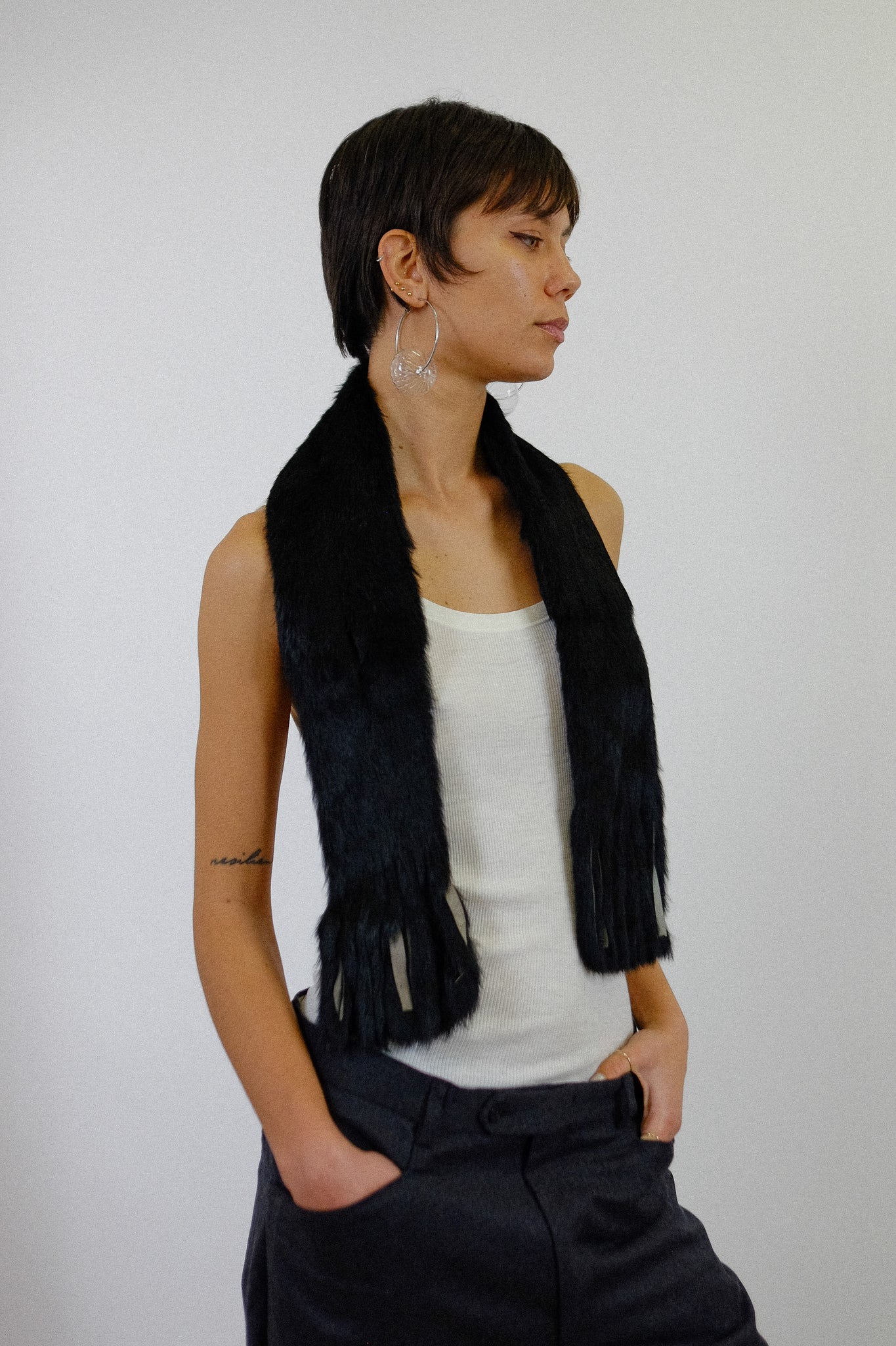 BLUMARINE RABBIT FUR SCARF IN BLACK