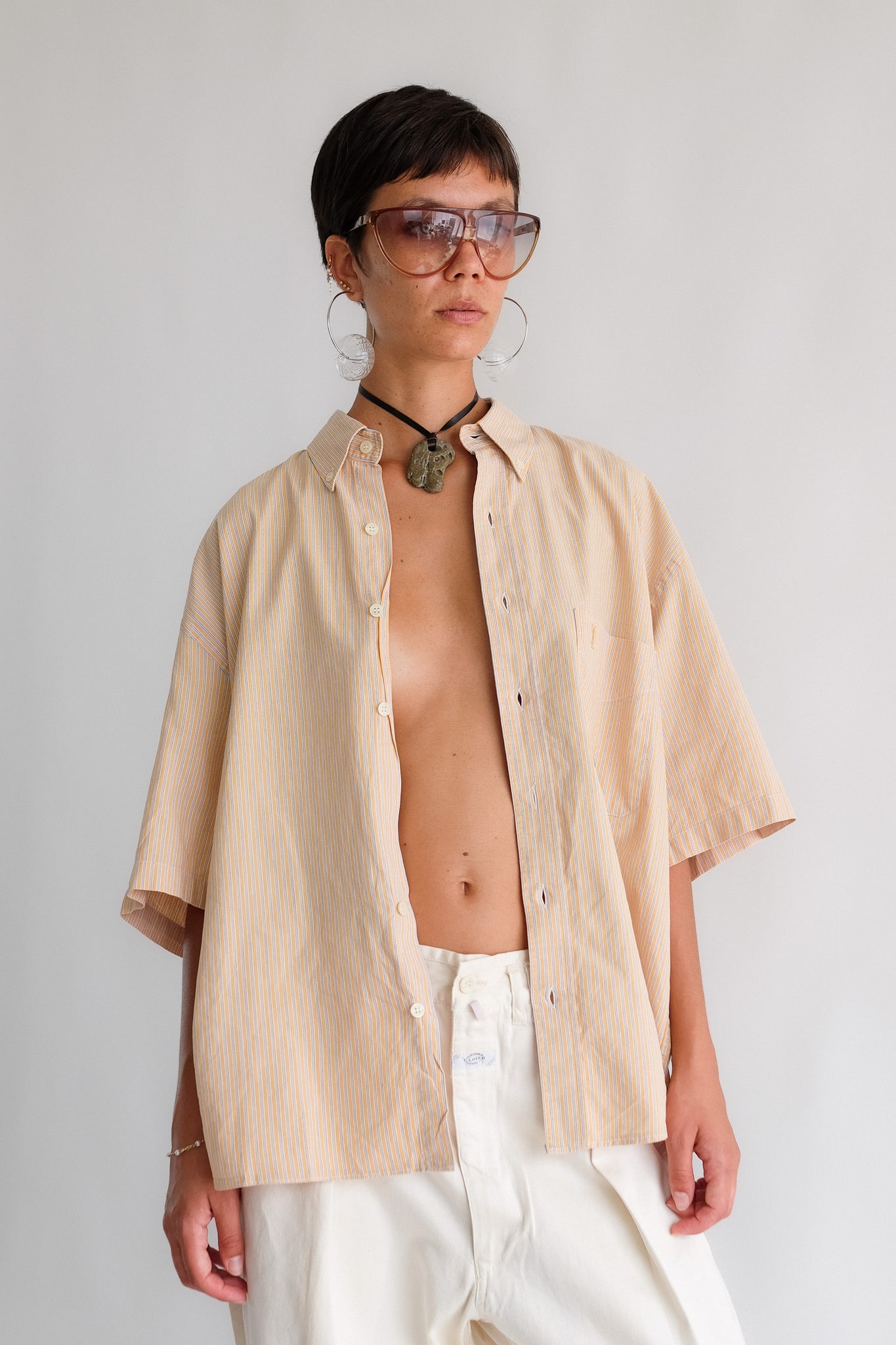 80S YVES SAINT LAURENT SHIRT IN SUNBURST COTTON STRIPE