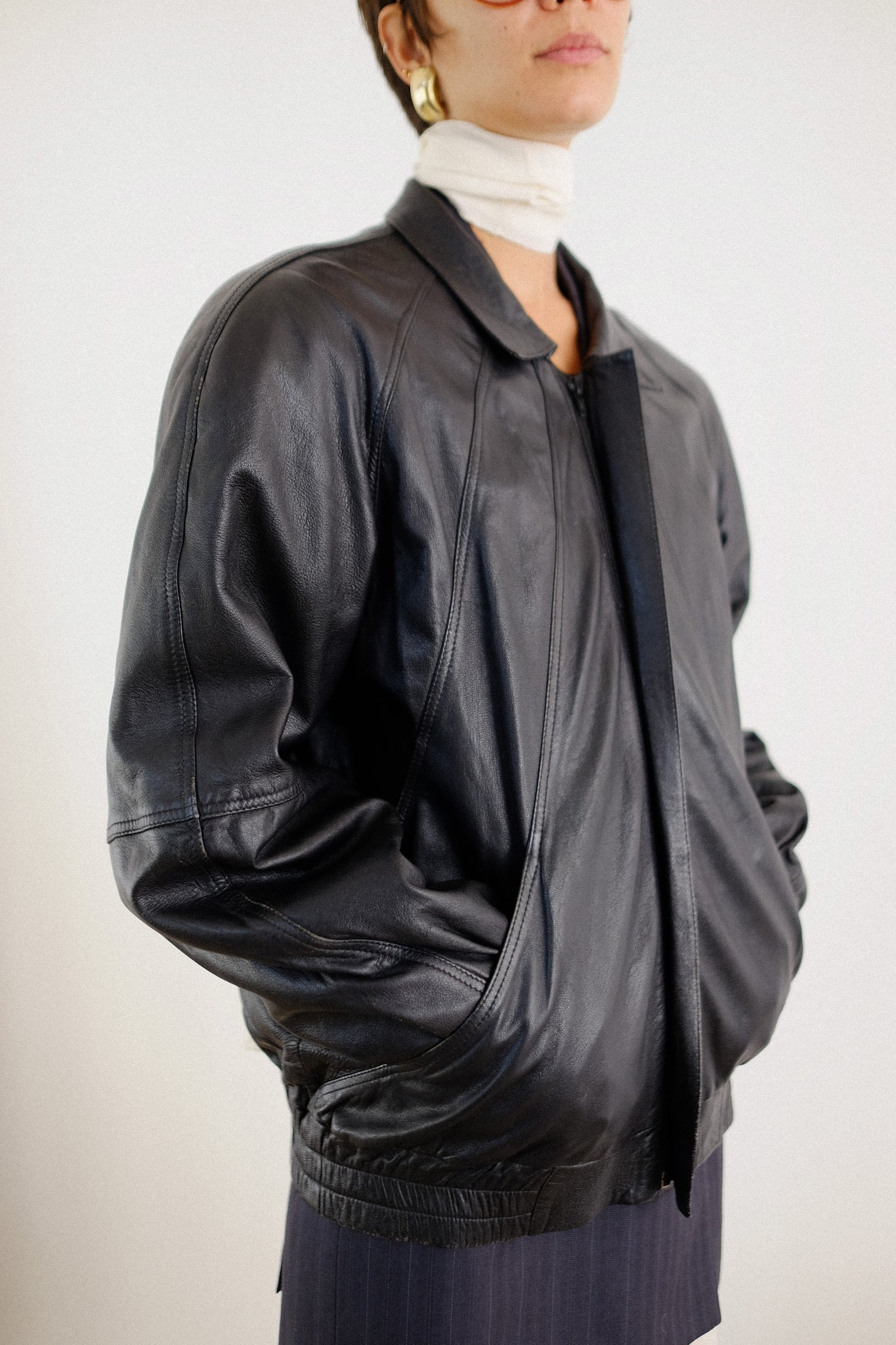 ITALIAN CHEVRON LEATHER BOMBER JACKET