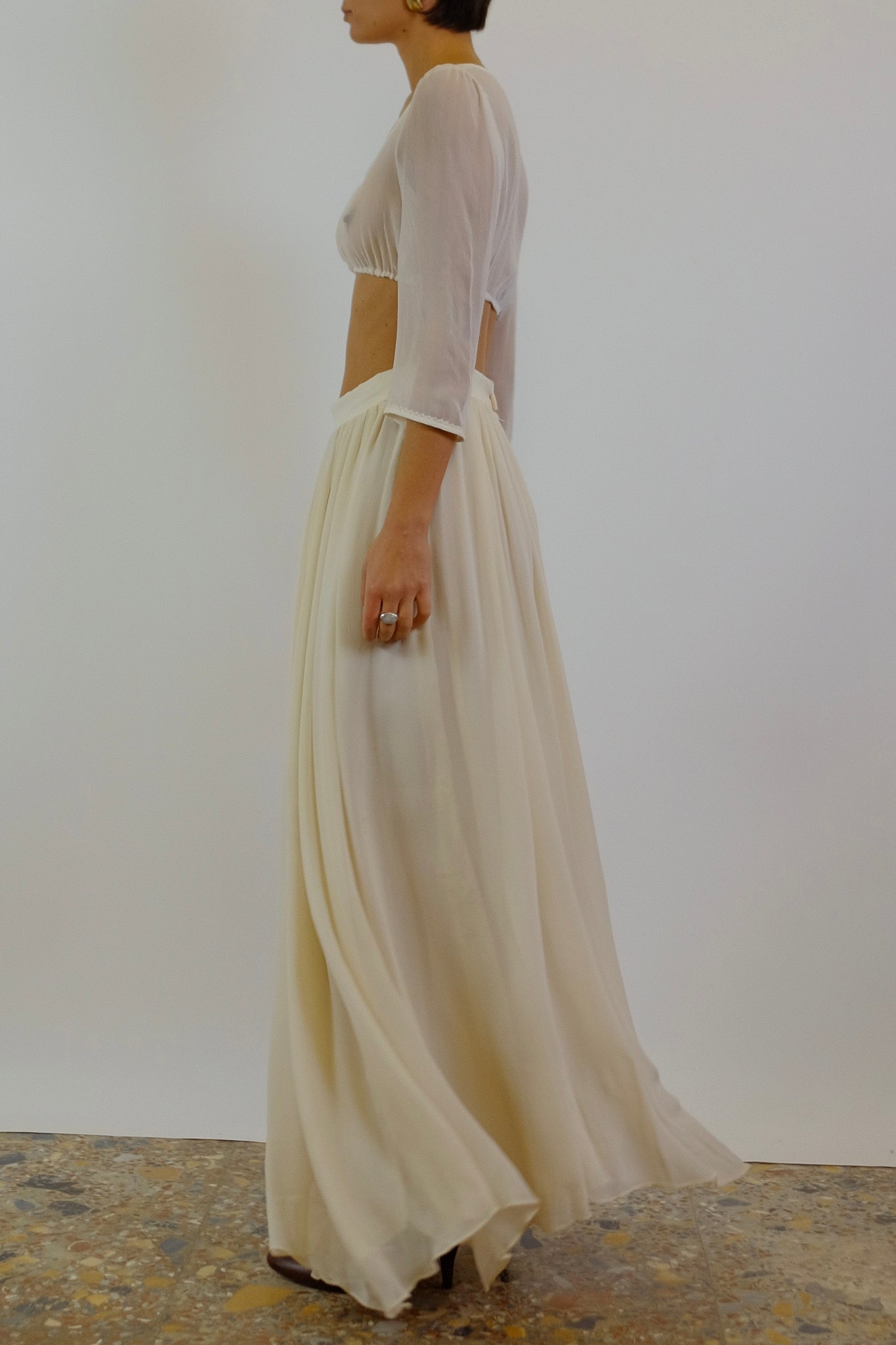 1970S COUTURE SILK SKIRT IN CREAM WHITE