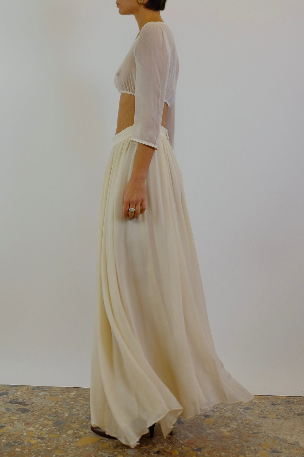 1970S COUTURE SILK SKIRT IN CREAM WHITE