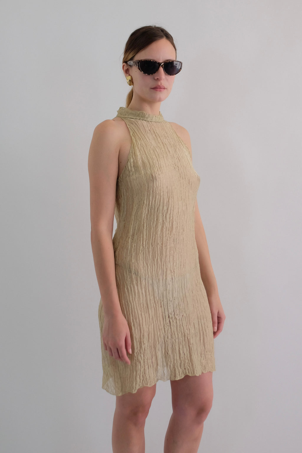 ROMEO GIGLI SEMI-SHEER DRESS IN GOLD GAUZE