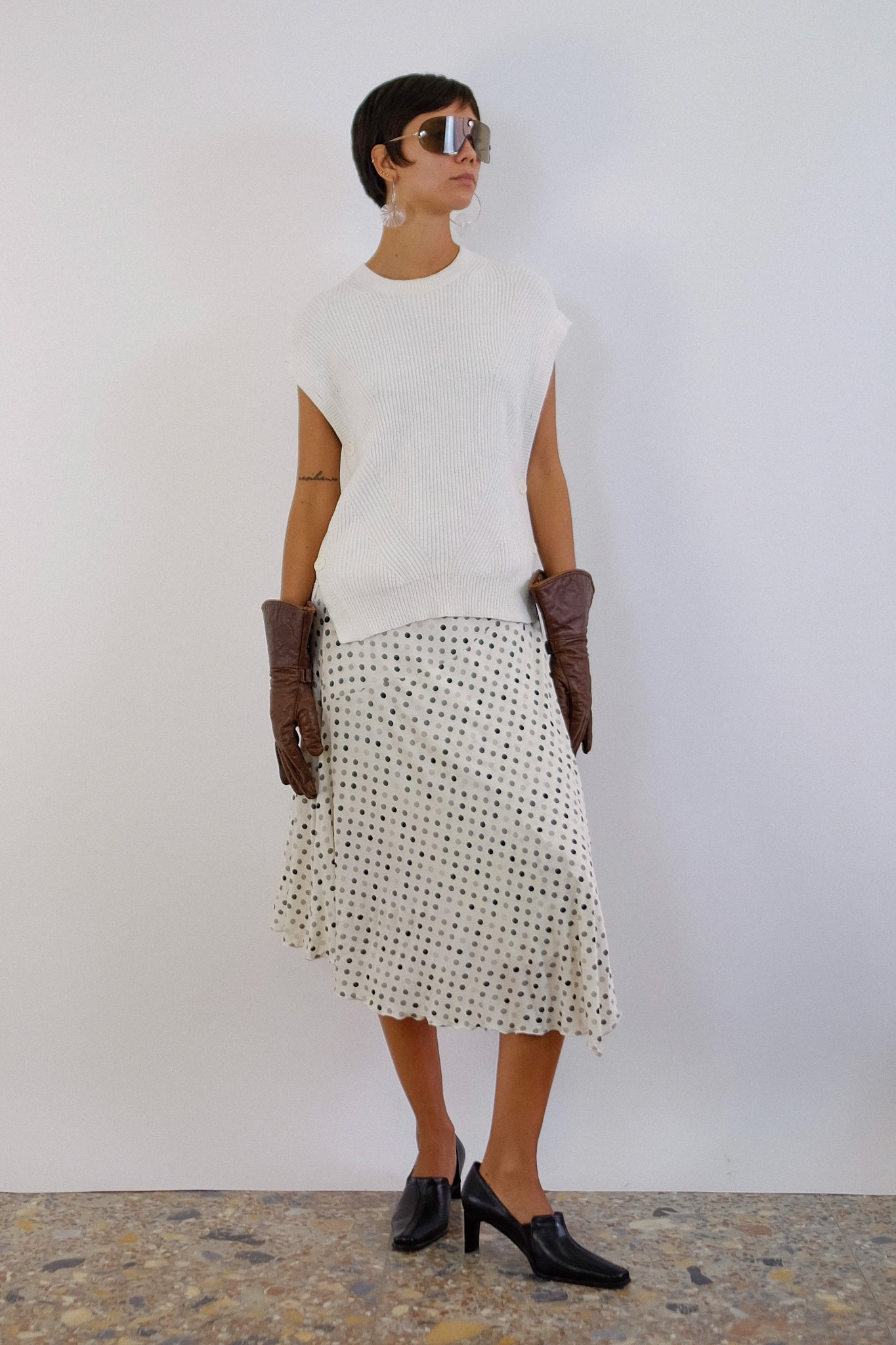 HELMUT LANG BUTTON SIDE SWEATER TABARD IN WHITE