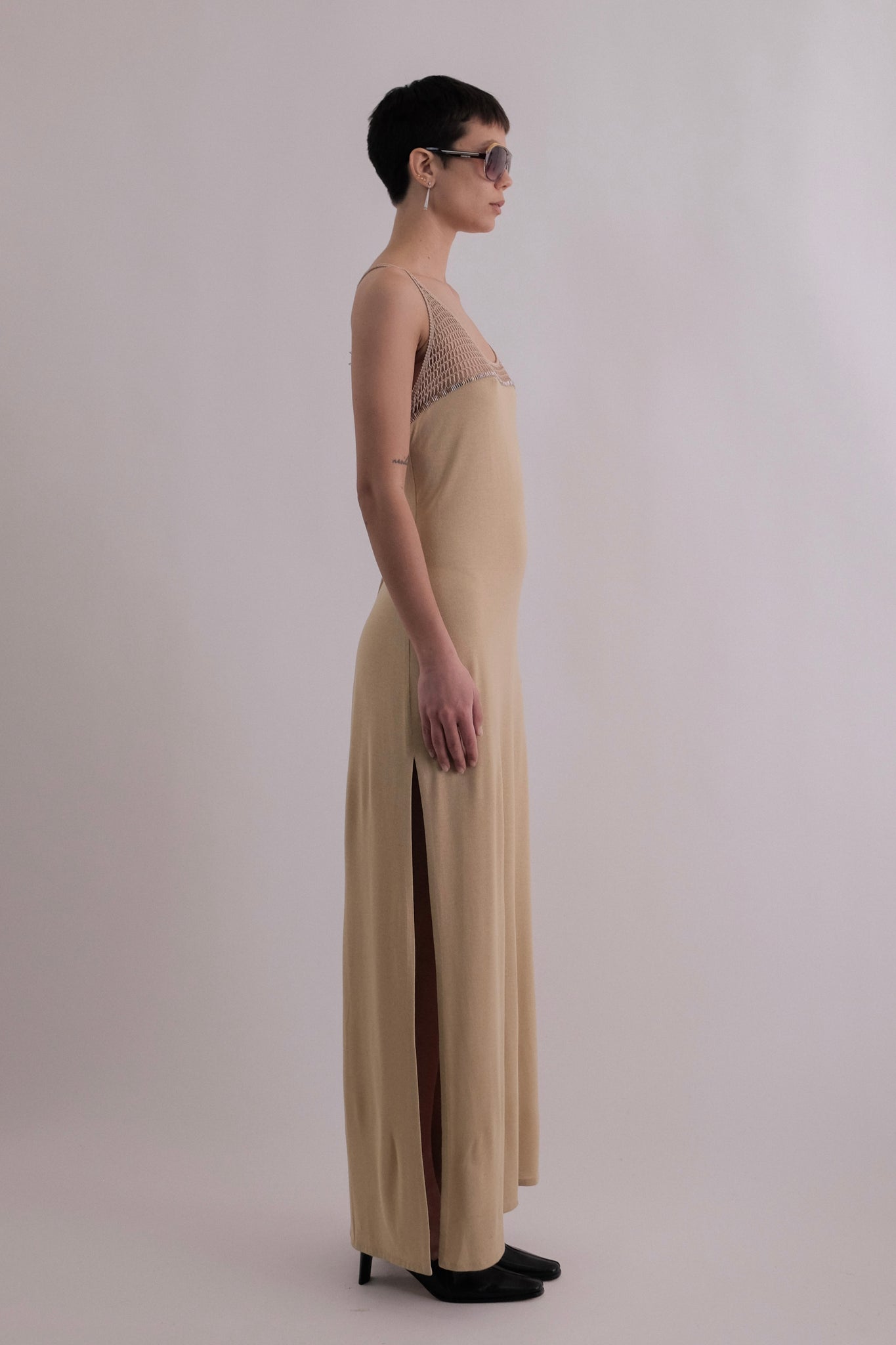 LA PERLA NET DRESS IN PALE TAUPE