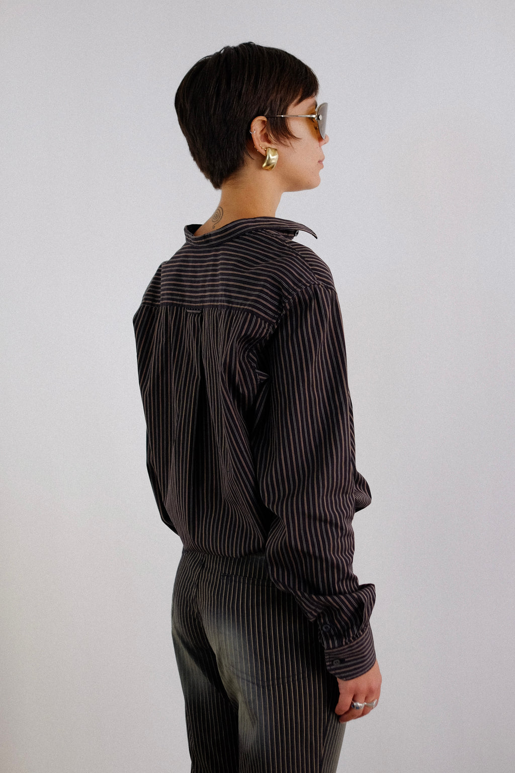 D&G STRIPED SHIRT IN BLACK & BROWN