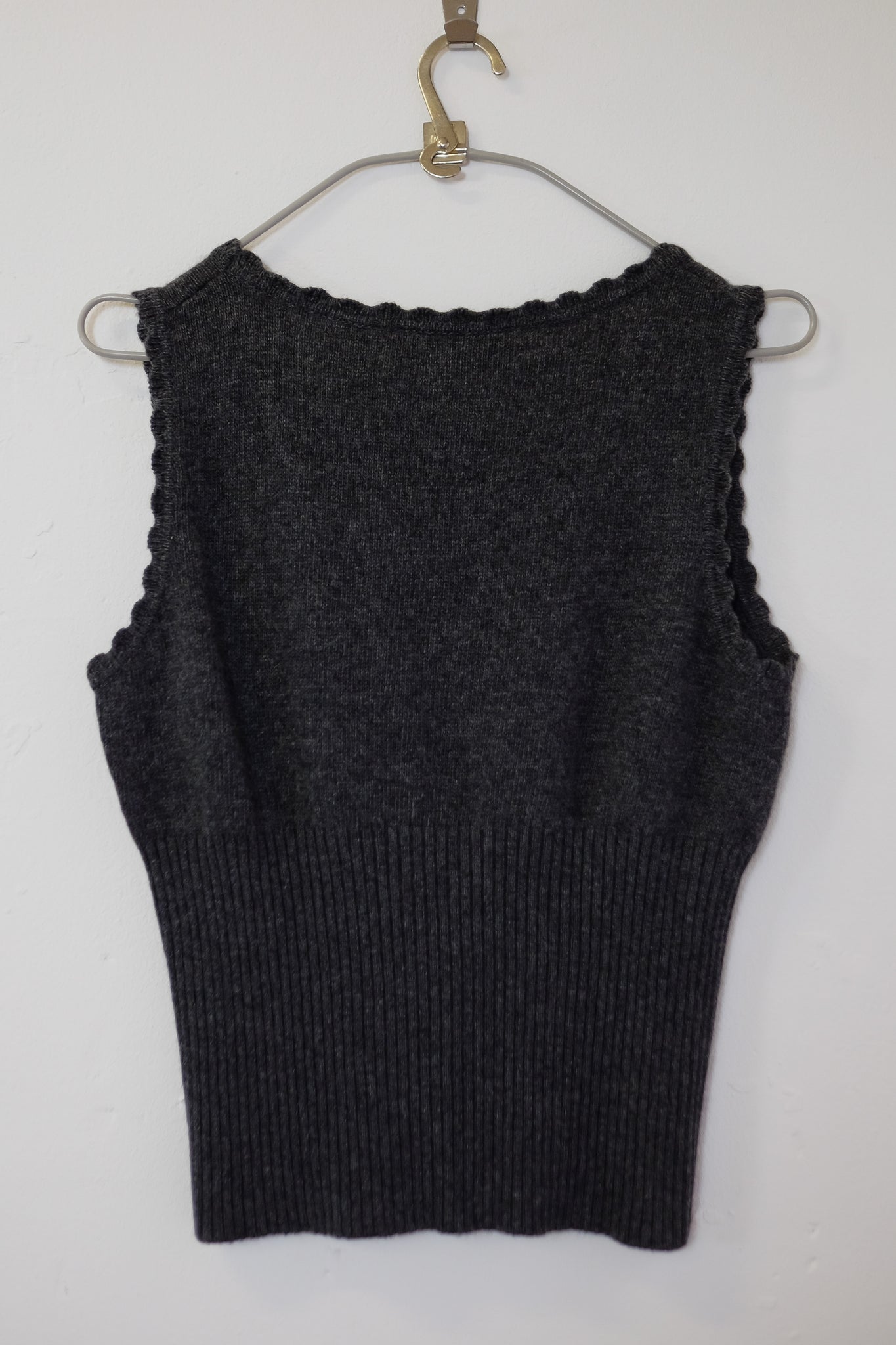 DOLCE AND GABBANA SCALLOPED SWEATER VEST IN DARK GREY