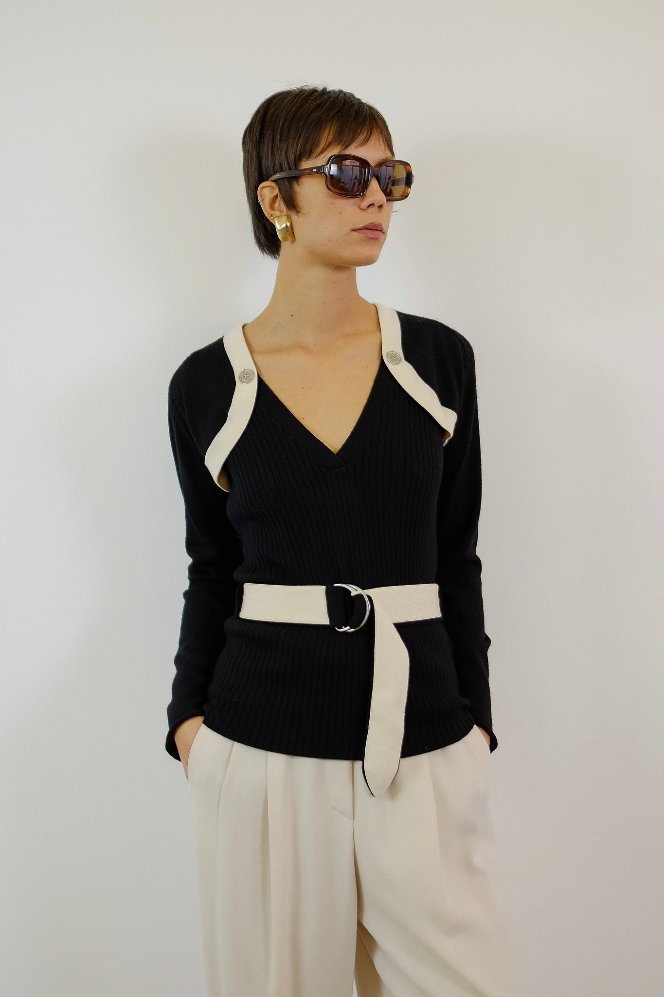 JC DE CASTELBAJAC MODULAR KNIT SET IN BLACK WITH OPTIONAL SHRUG