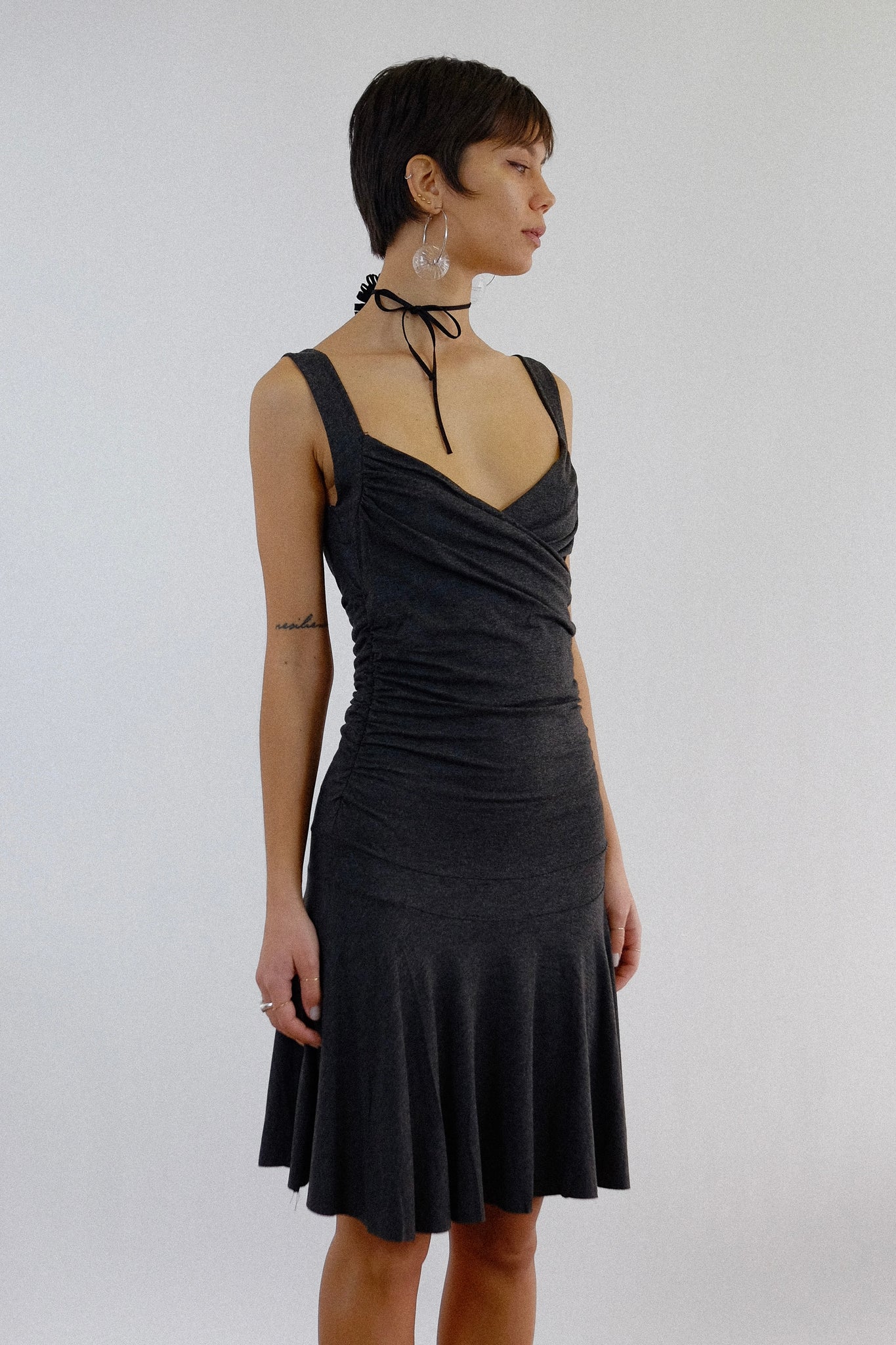 FRANCESCA FERRANTE STRETCH DRESS WITH SHRUG IN SLATE GREY
