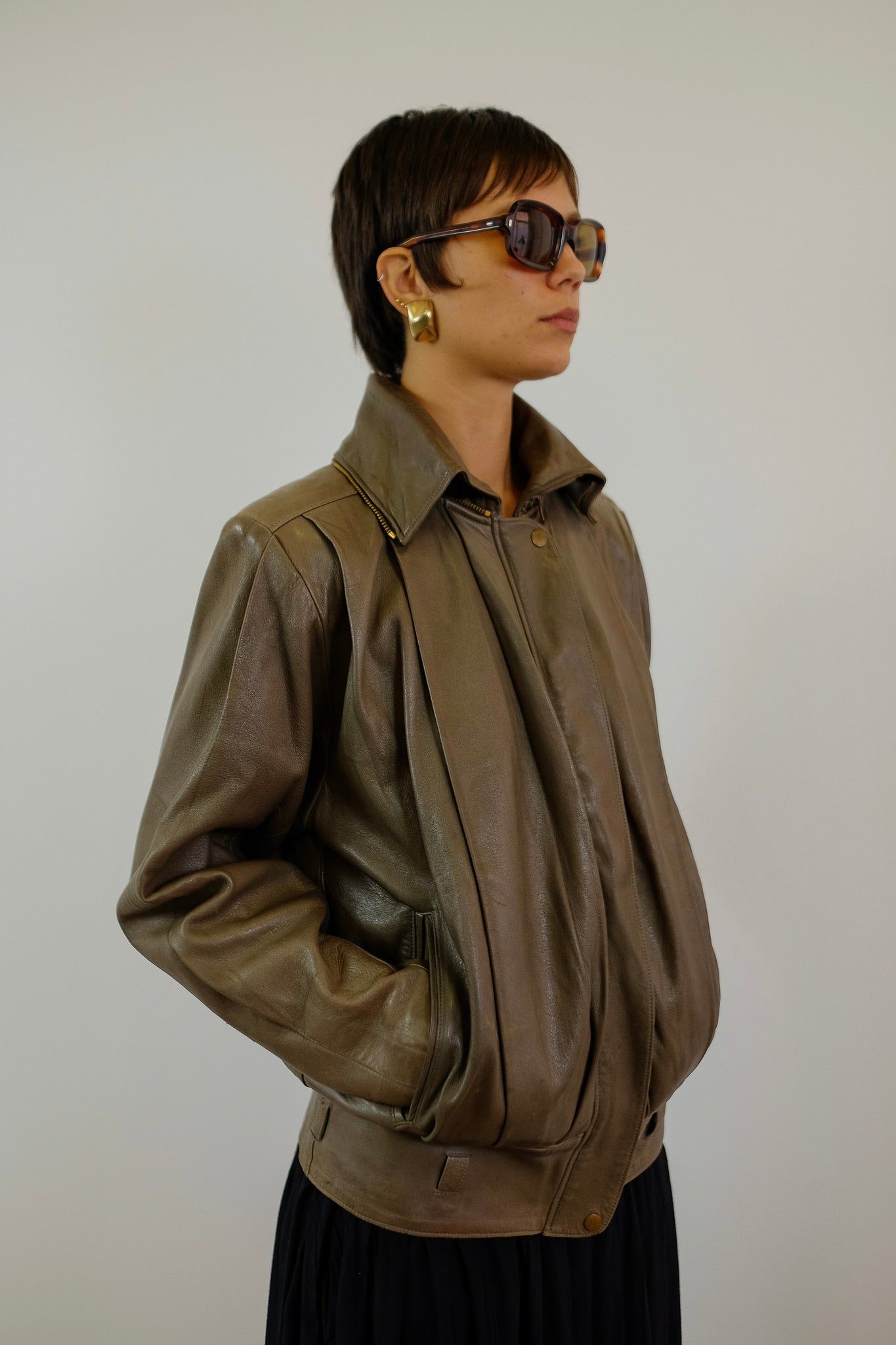 MICHEL LIPSIC LEATHER JACKET IN OLIVE GREEN