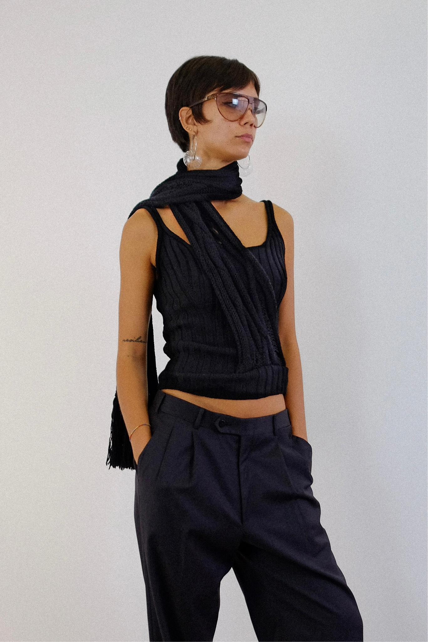 SPORTMAX KNIT TANK WITH BUILT-IN SCARF IN BLACK