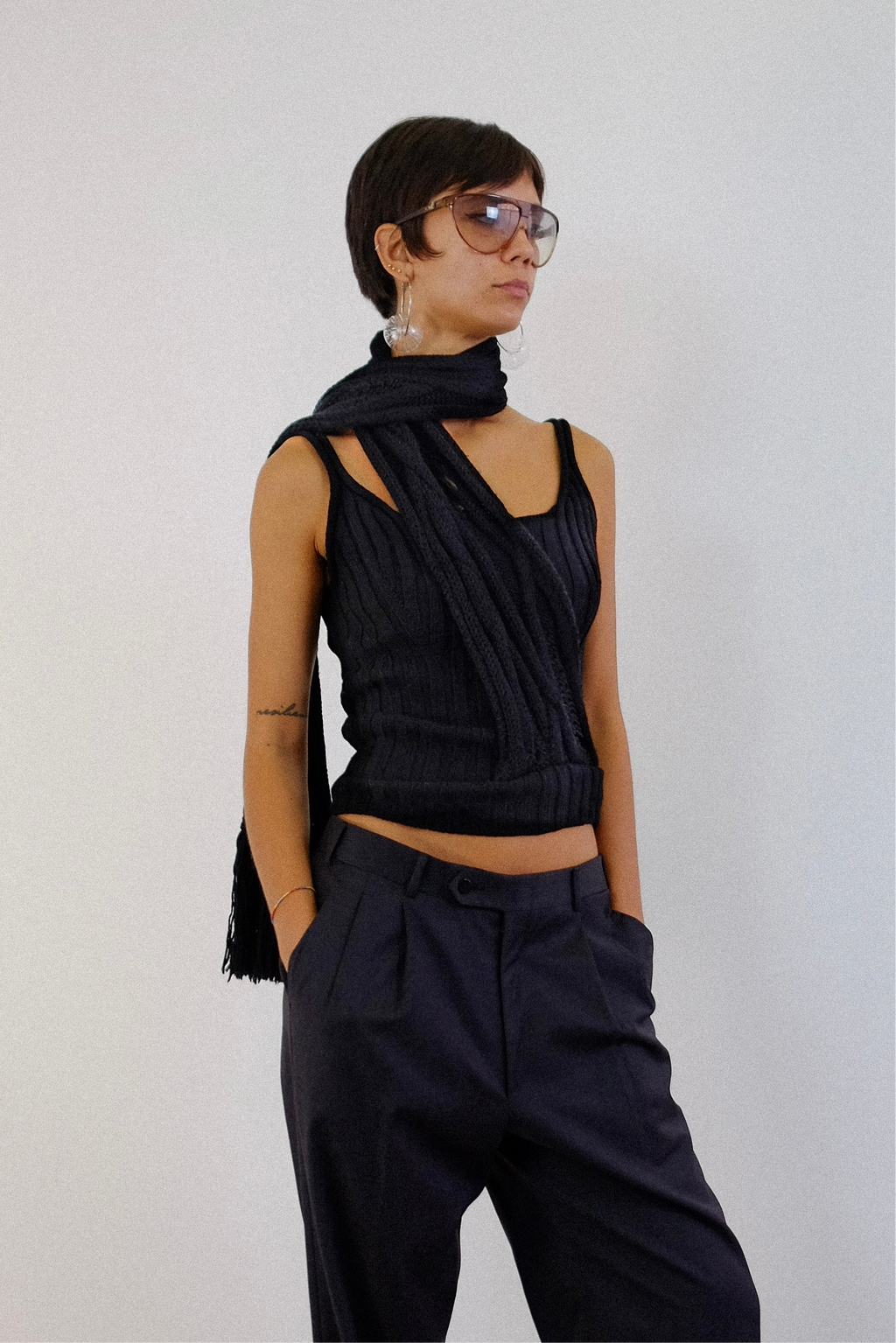 SPORTMAX KNIT TANK WITH BUILT-IN SCARF IN BLACK