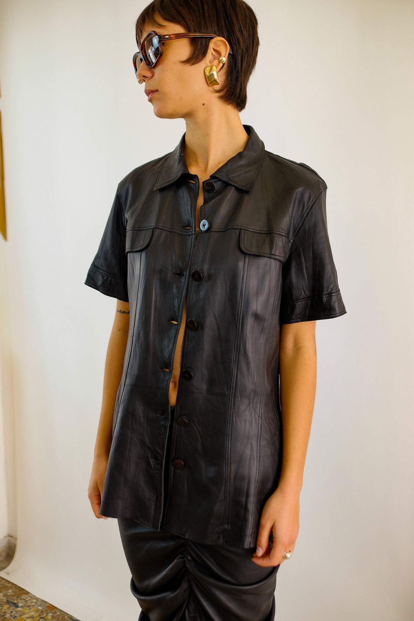 GRAZIA BAGNARESI SHIRT IN BLACK LEATHER