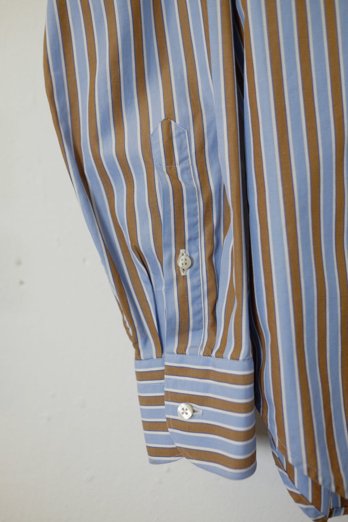 ARTISANAL MILANESE COTTON SHIRT IN BLUE & BROWN STRIPE