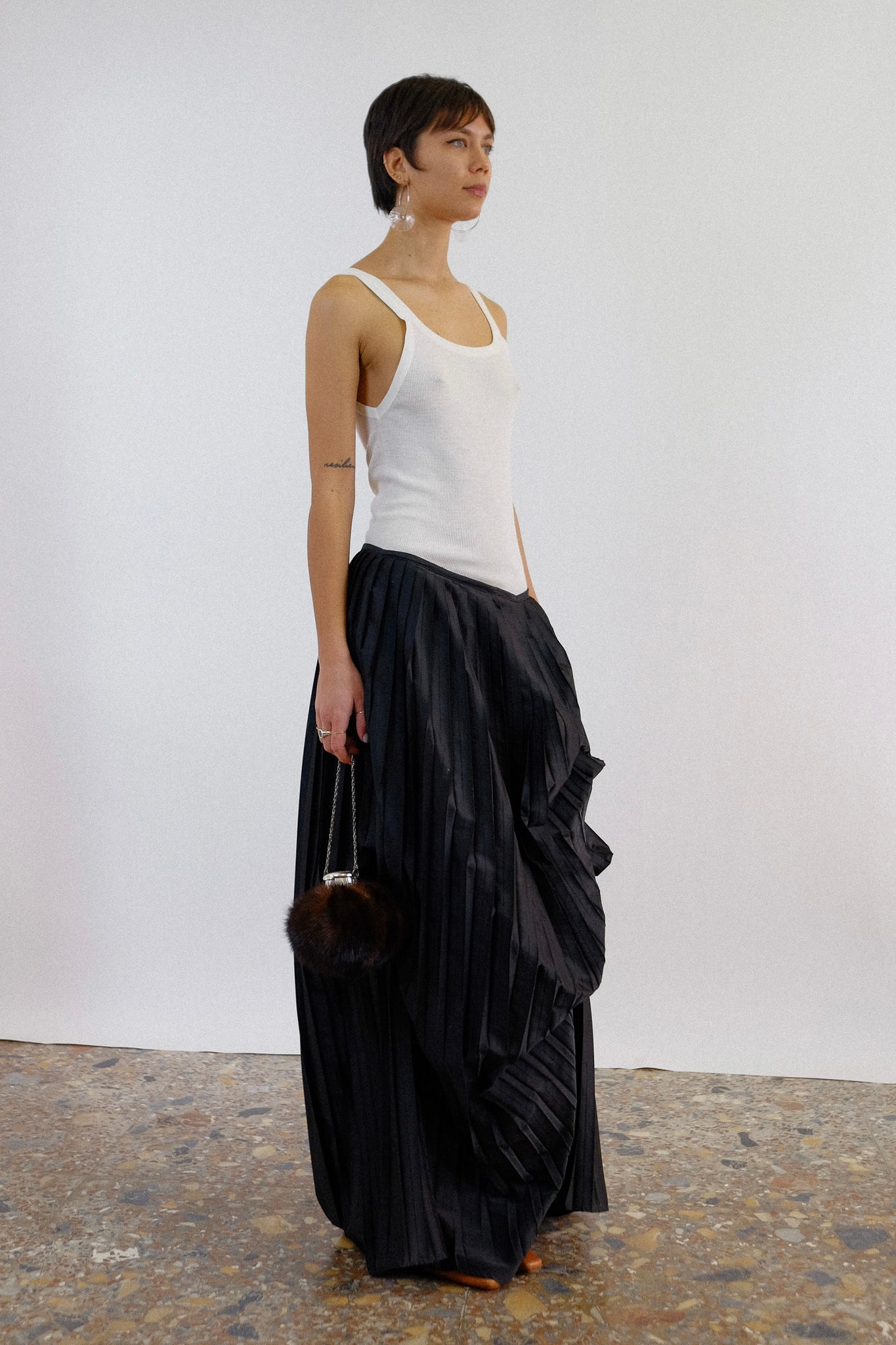 SONIA SPECIALE PLEATED BUSTLE SKIRT IN BLACK