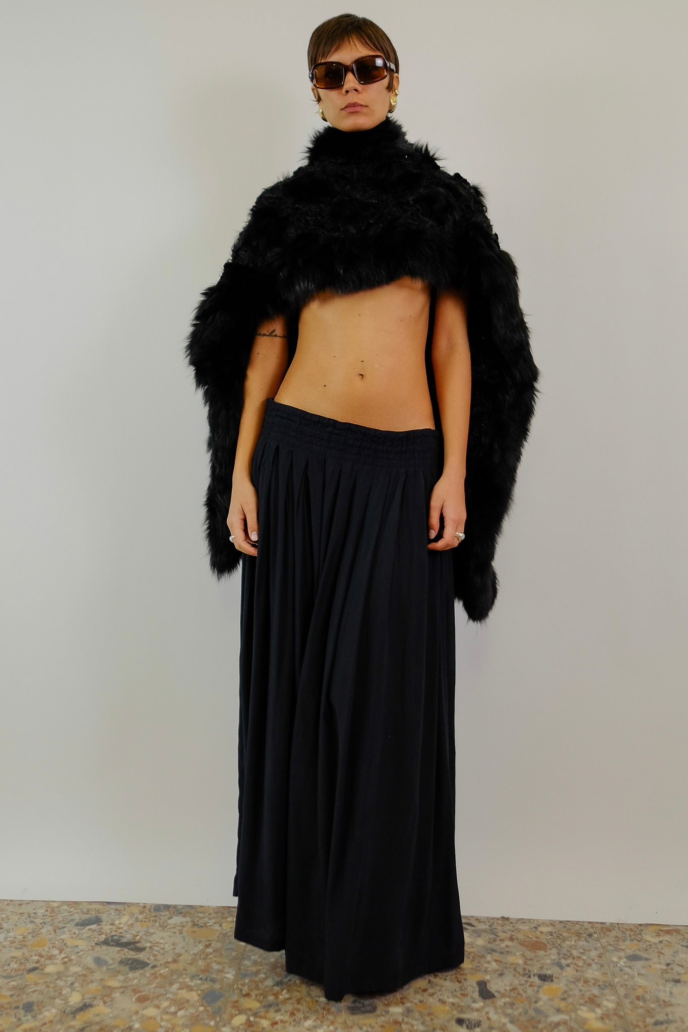 JEAN PAUL GAULTIER POUR GIBÒ RUCHED WAIST SKIRT IN BLACK