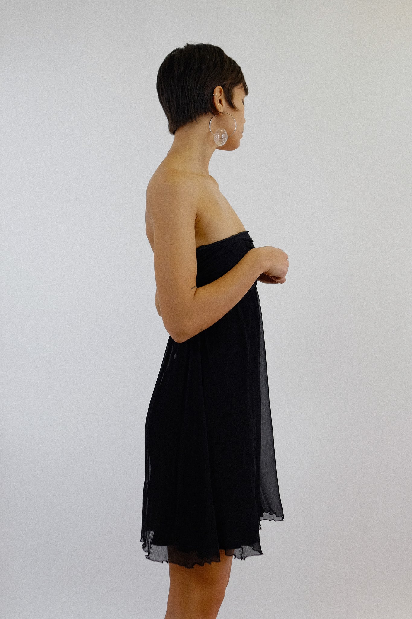 BLUMARINE SILK CHIFFON MINI DRESS IN BLACK