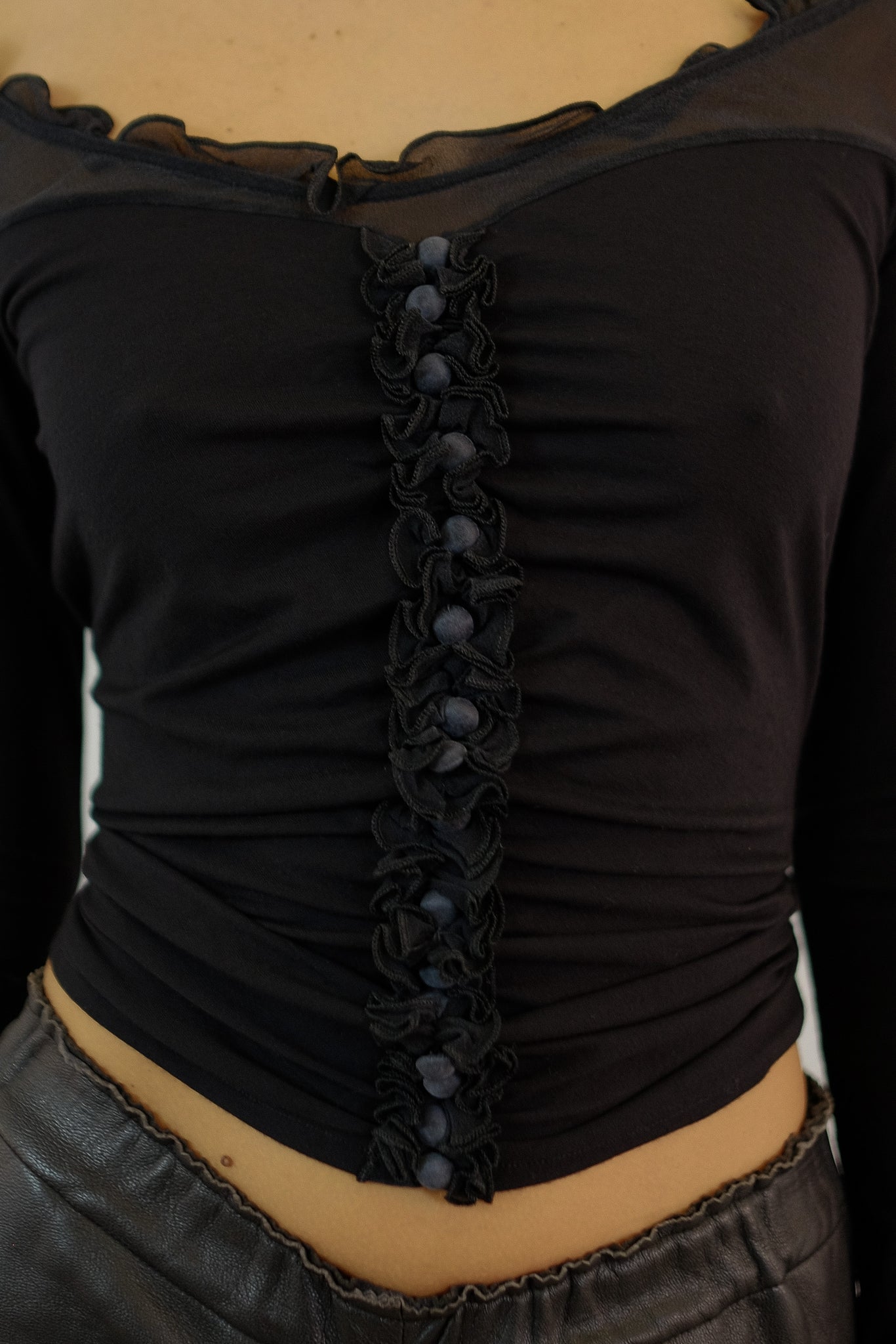 MAXMARA RUCHED TOP IN BLACK JERSEY & SILK