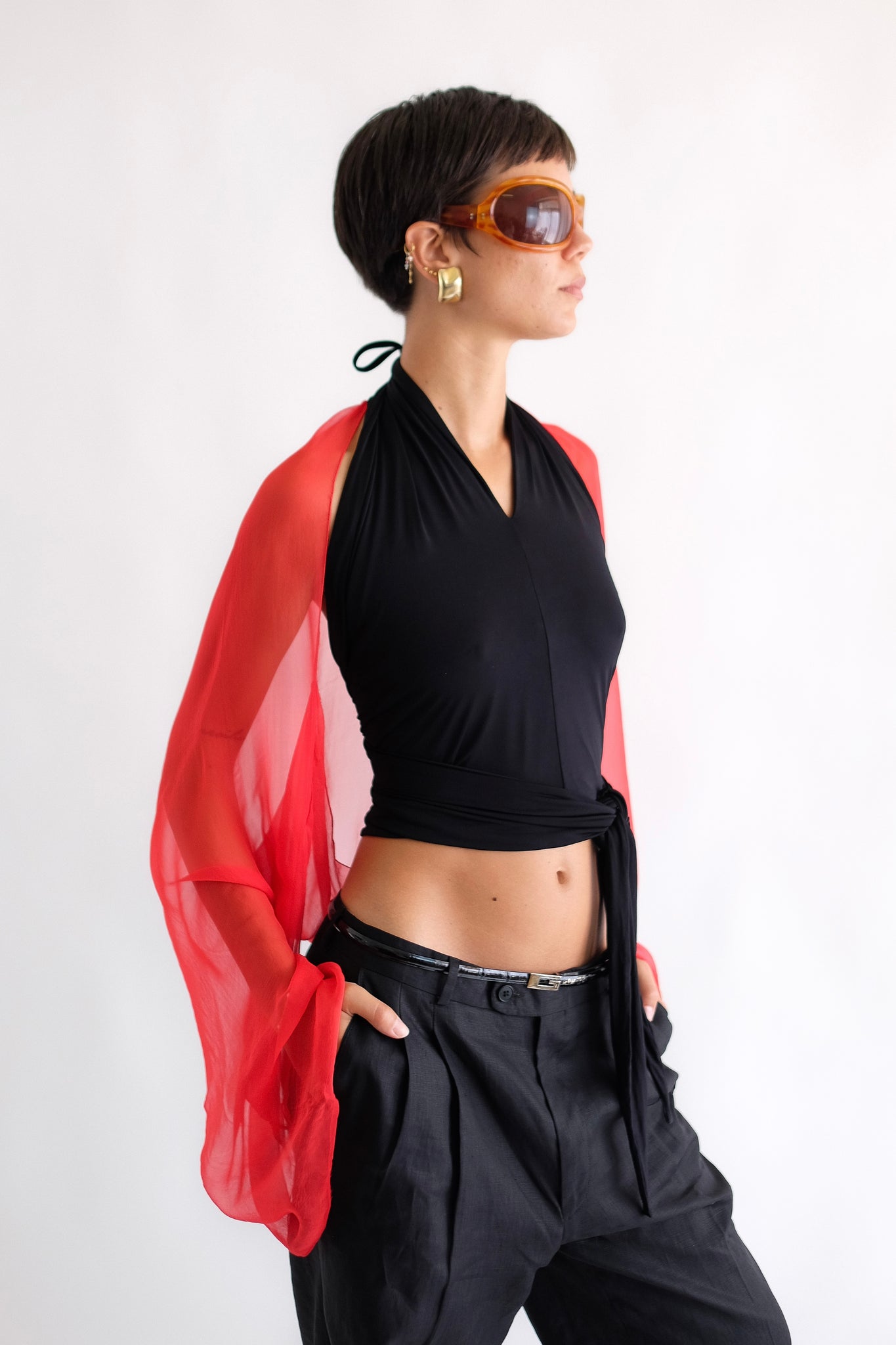 FENDI HALTER WRAP TOP IN BLACK