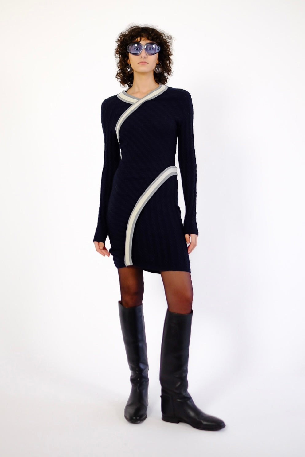 LACOSTE CABLE KNIT TWIST DRESS