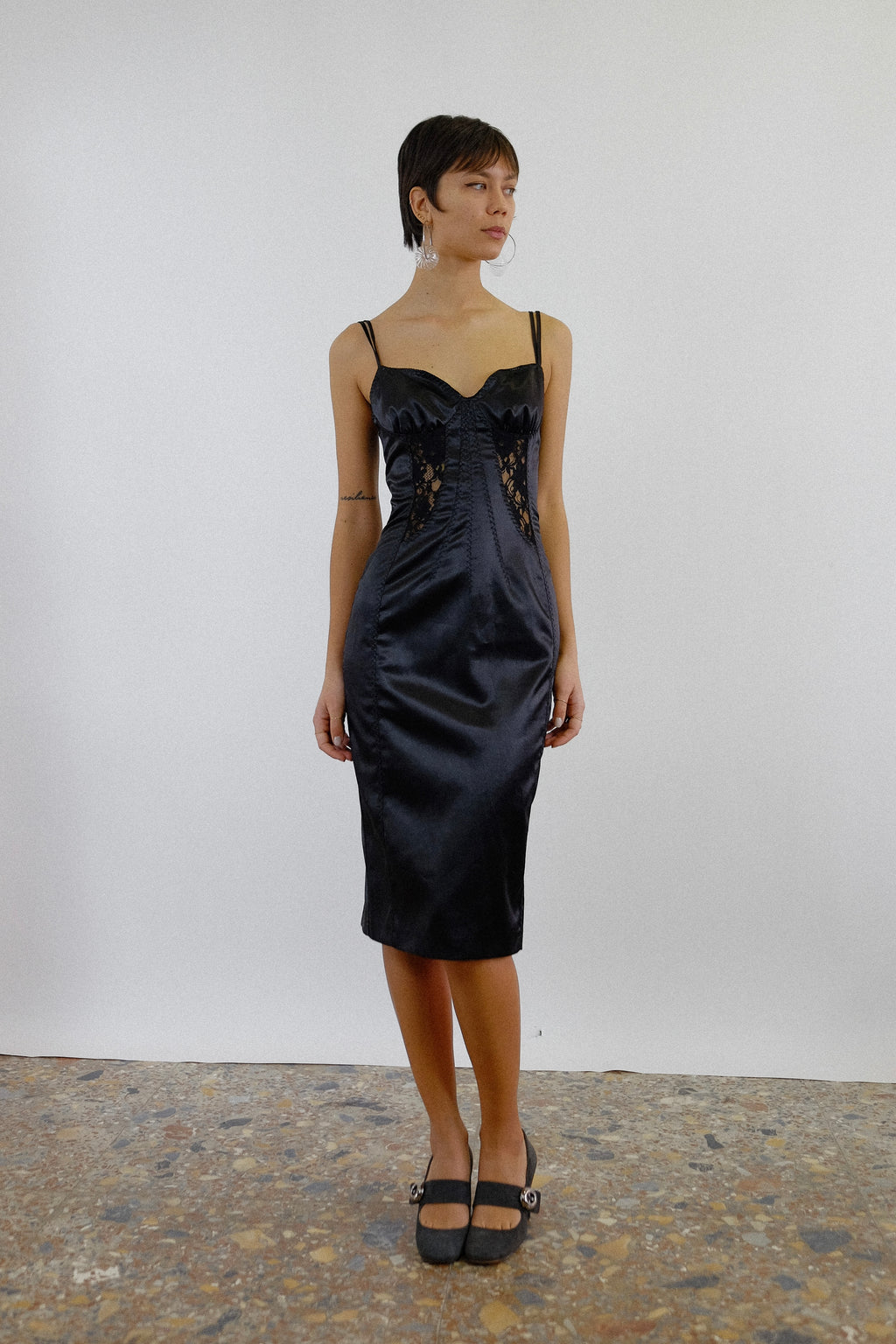 DOLCE & GABBANA LACE INSET STRETCH DRESS IN BLACK