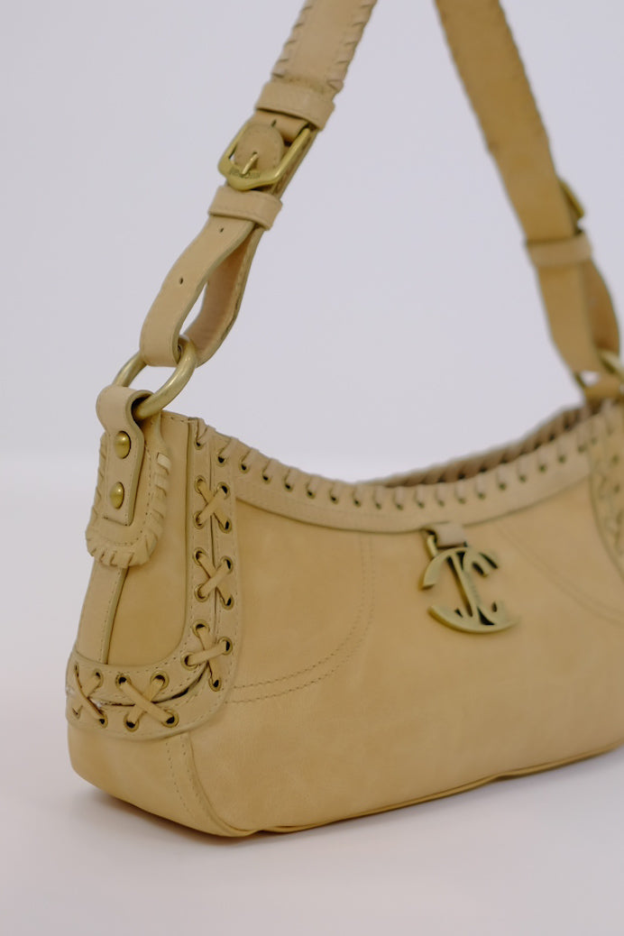 CAVALLI OVERSTITCHED LEATHER SHOULDER BAG