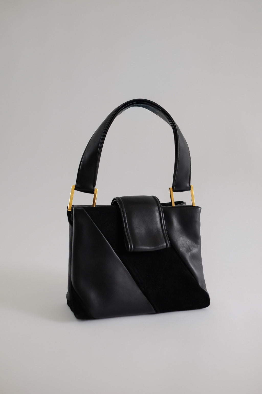 ROMAN ATELIER VINTAGE LEATHER AND SUEDE HANDBAG IN BLACK