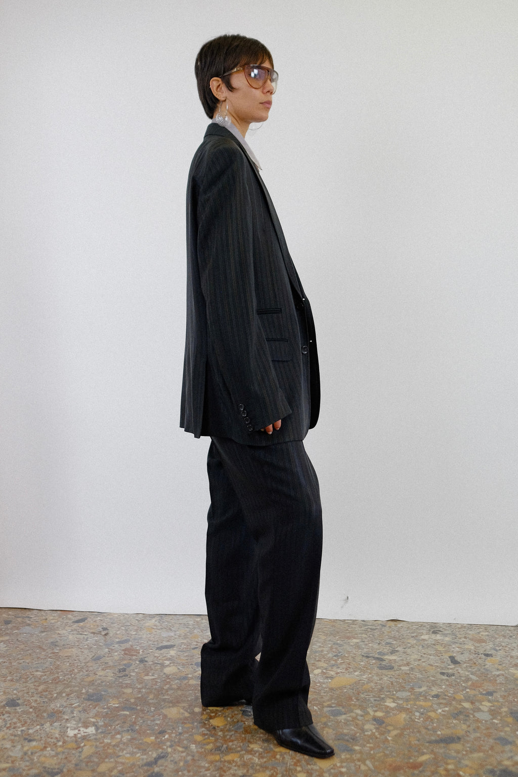 ROBERTO CAVALLI MENSWEAR PINSTRIPE SUIT IN DEEP GREY