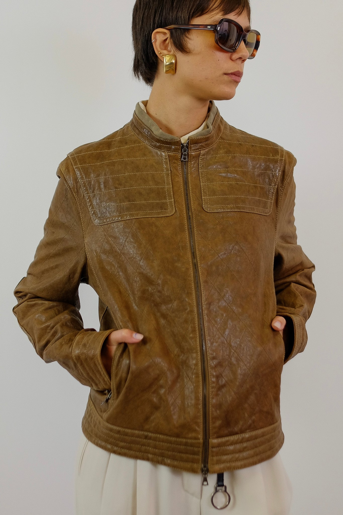 NEIL BARRETT LEATHER JACKET IN BROWN