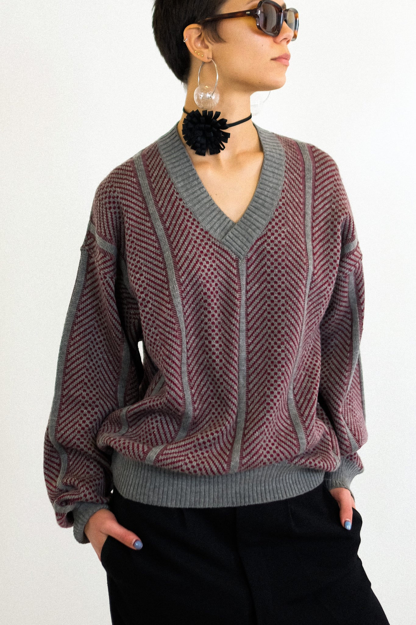 1980s LANVIN PURE VIRGIN WOOL INTARSIA SWEATER