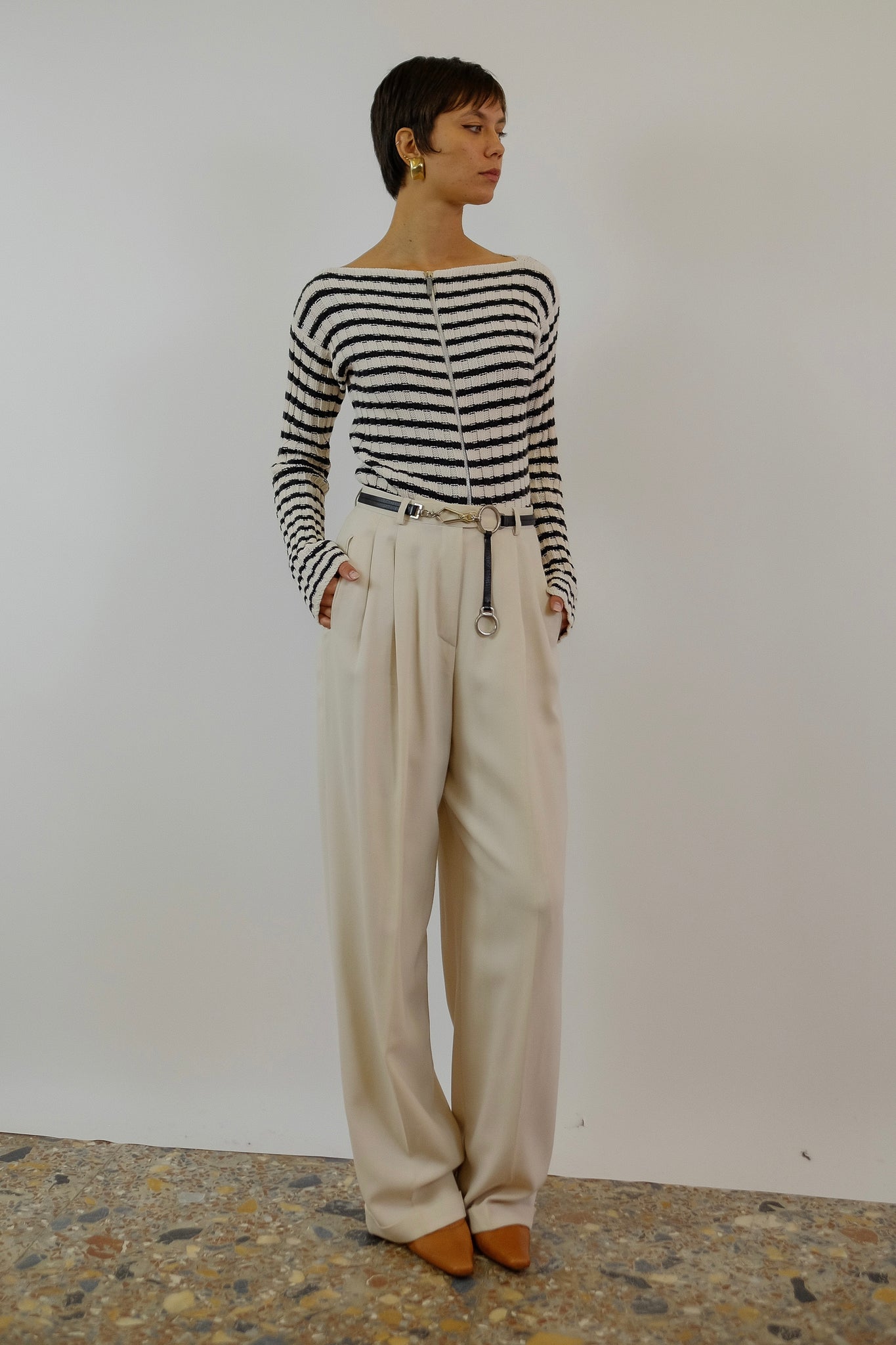 EARLY EMPORIO ARMANI PLEAT PANTS IN PASTEL CREAM