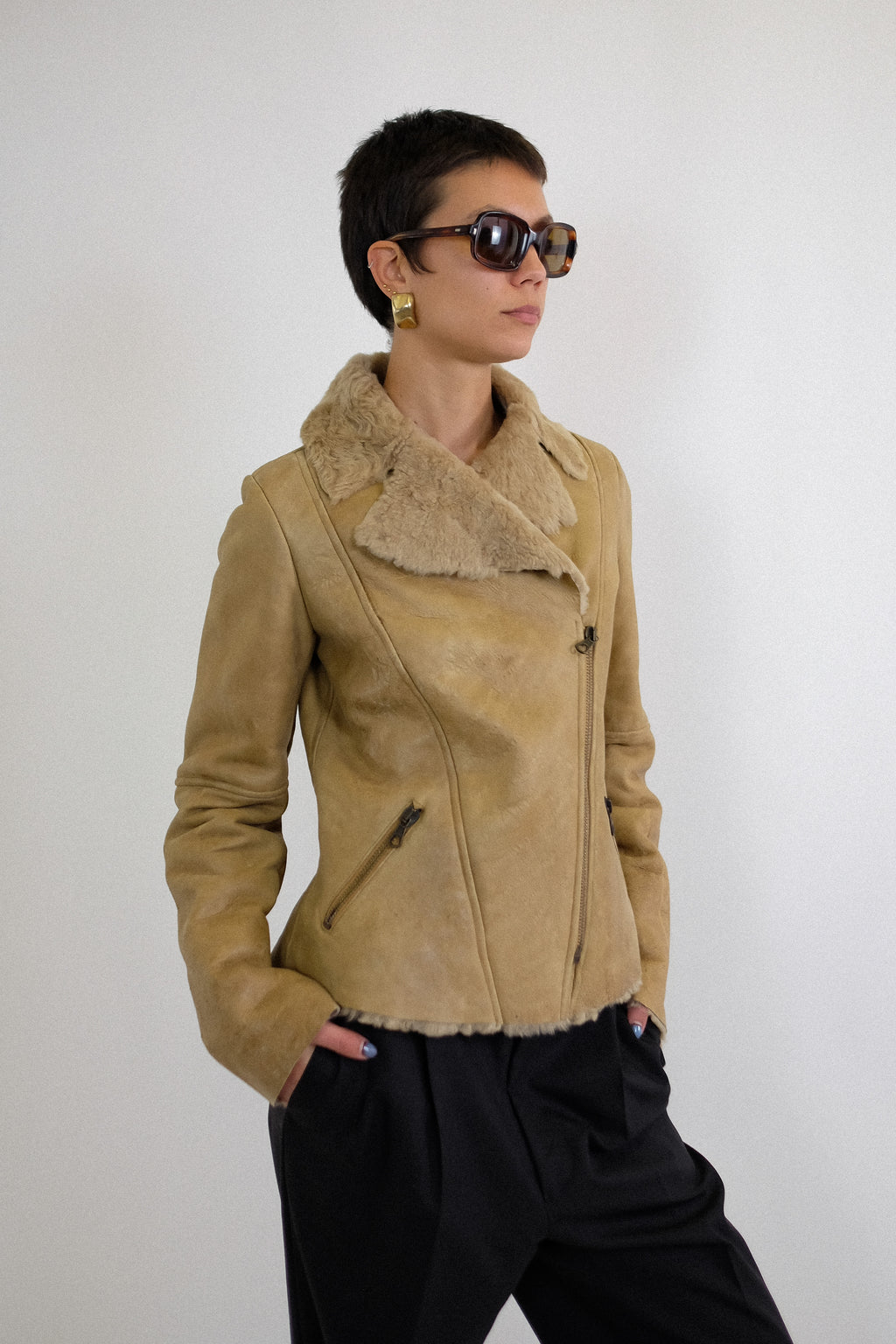 VINTAGE LEATHER JACKET IN NEUTRAL