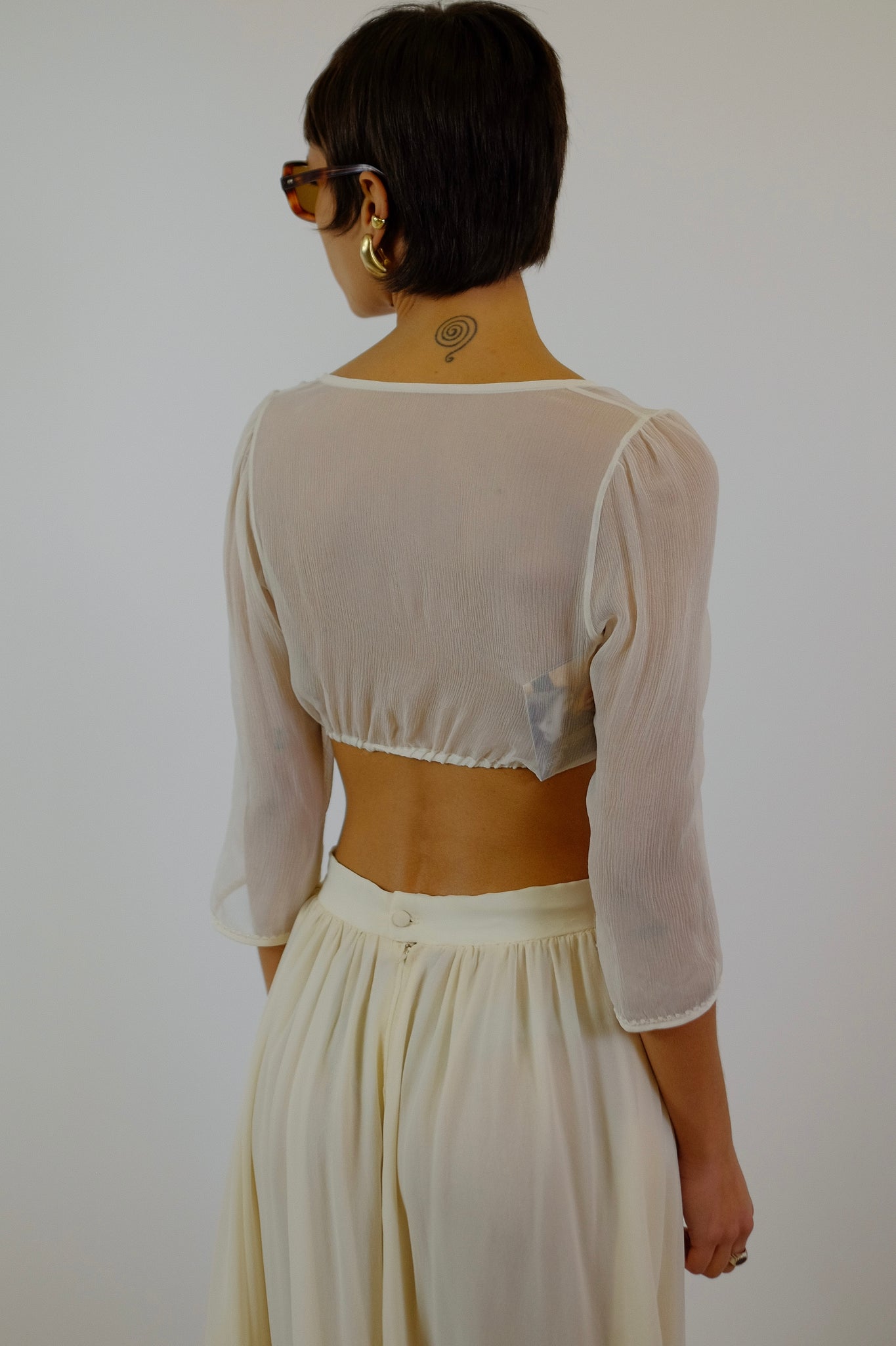 GÖSSL SHEER CROP SHIRT IN WHITE SILK CHIFFON - DEADSTOCK WITH TAGS