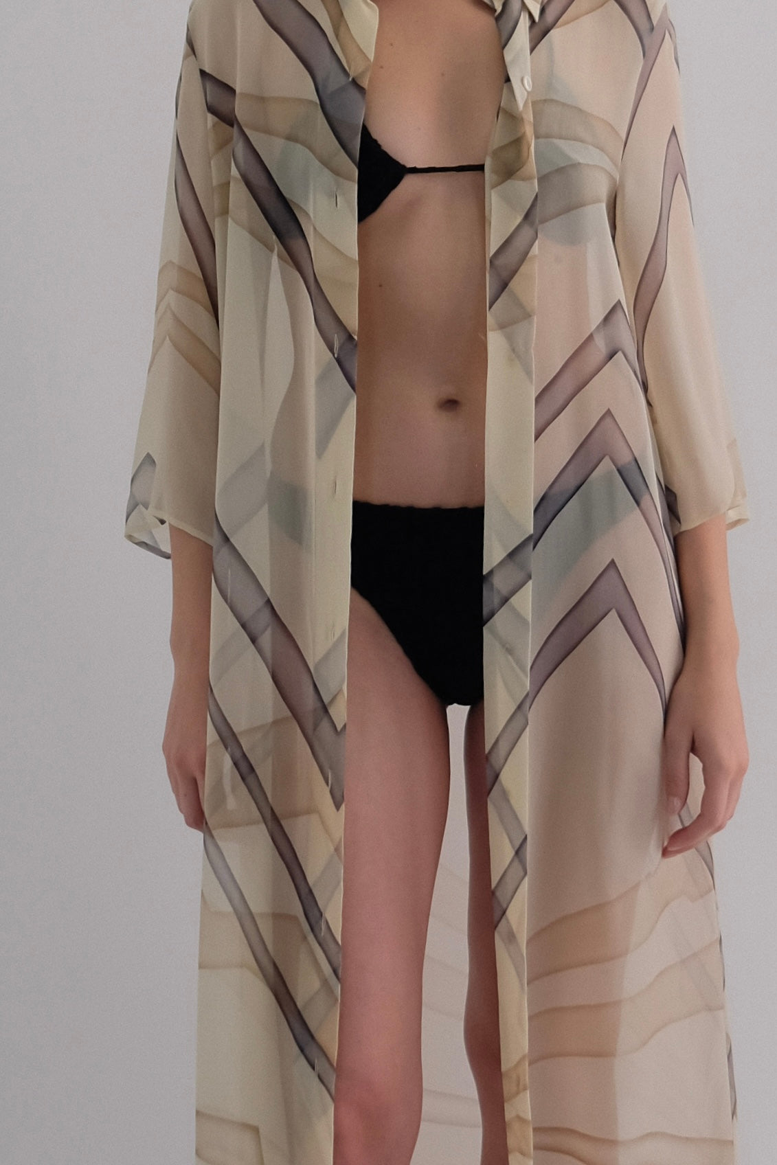 MAX MARA PURE SILK CHIFFON GEOMETRIC PRINT SHIRT DRESS IN CREAM