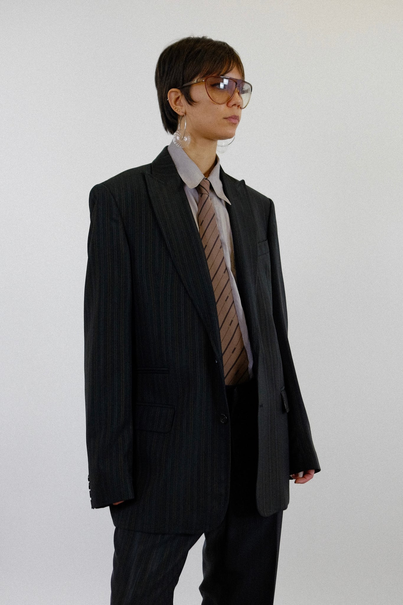 ROBERTO CAVALLI MENSWEAR PINSTRIPE SUIT IN DEEP GREY