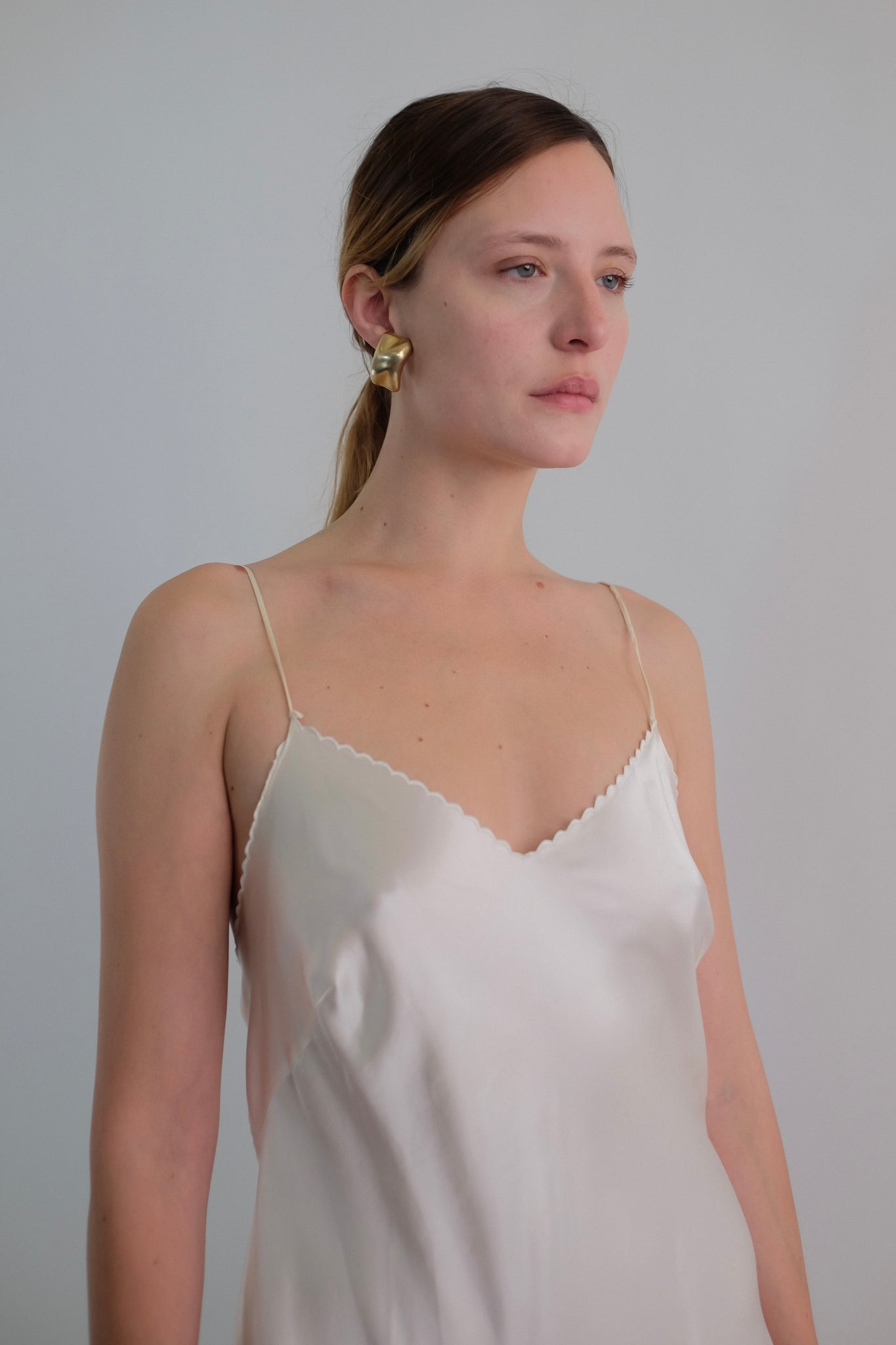 VINTAGE SILK SATIN SLIP DRESS IN OFF WHITE