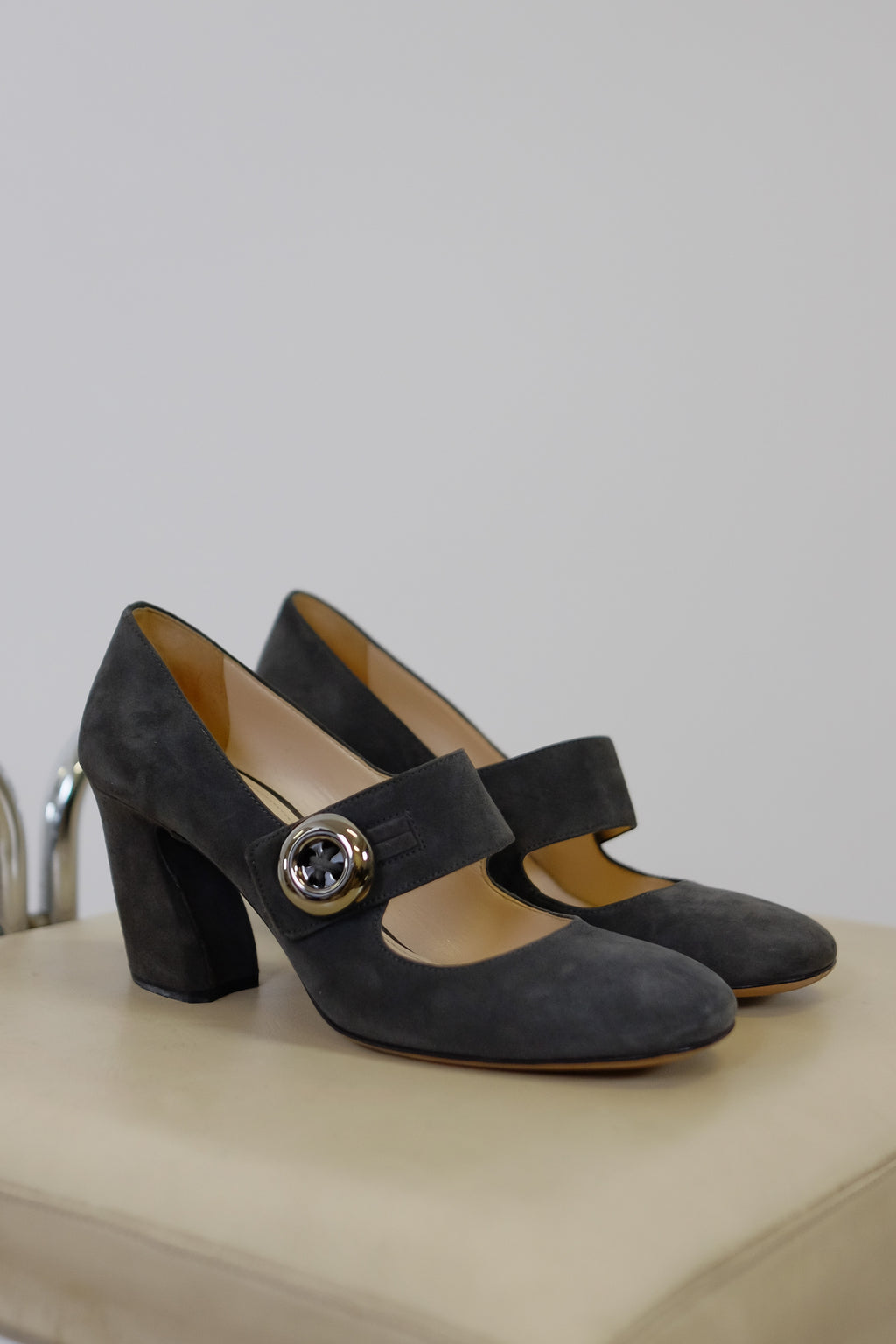 PRADA SUEDE MARY JANE IN SLATE GREY