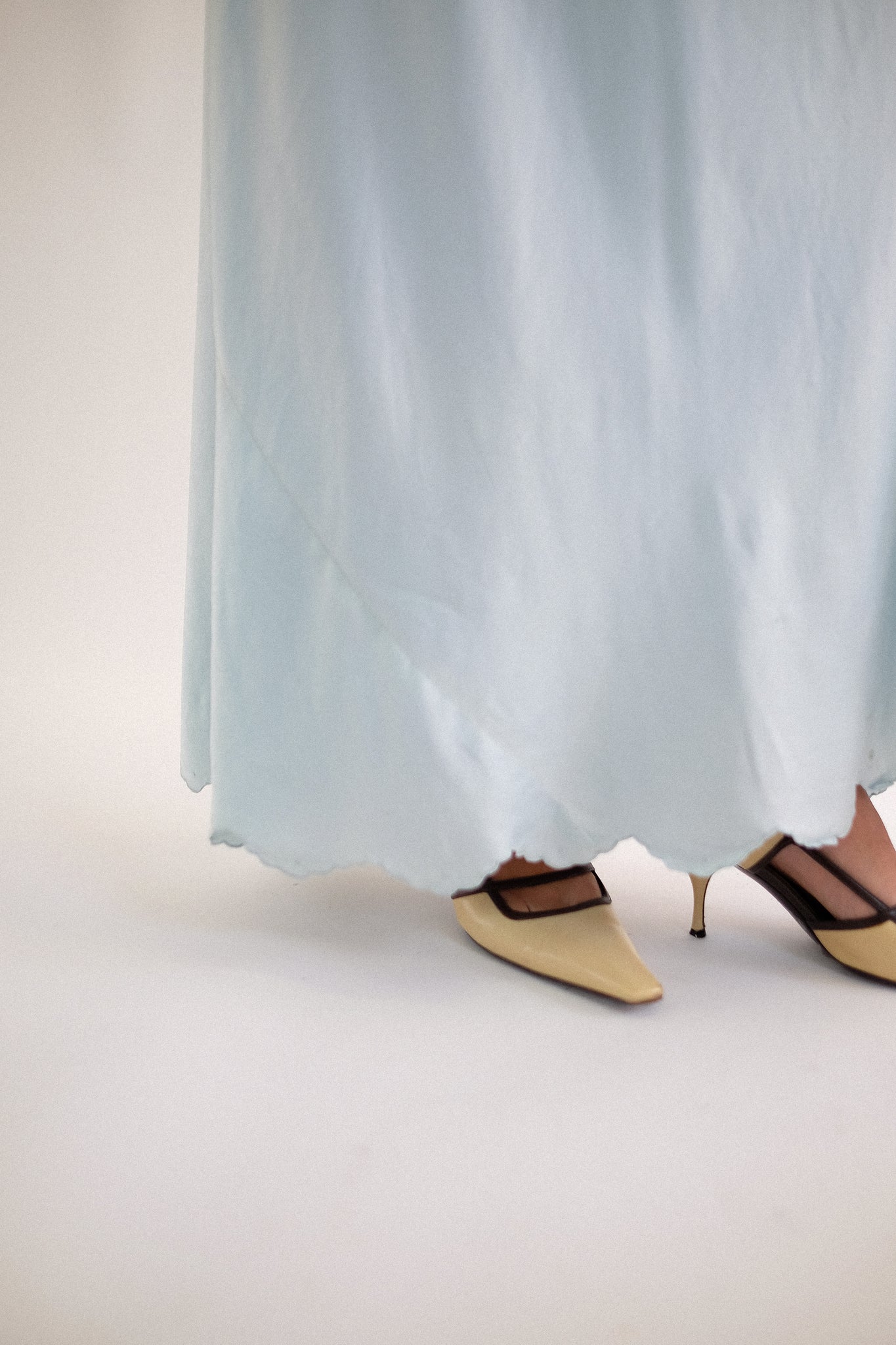 1940s HAND EMBROIDERED BIAS CUT SILK GOWN IN DUCK EGG BLUE