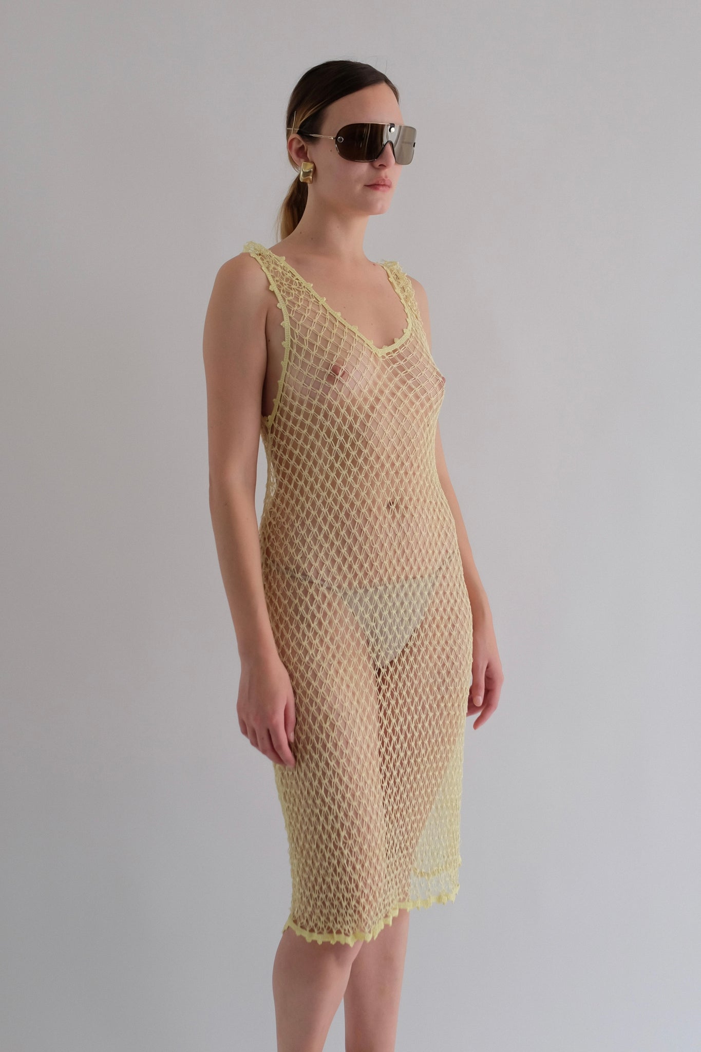 LA PERLA MACRAME DRESS IN YELLOW BEADED NET