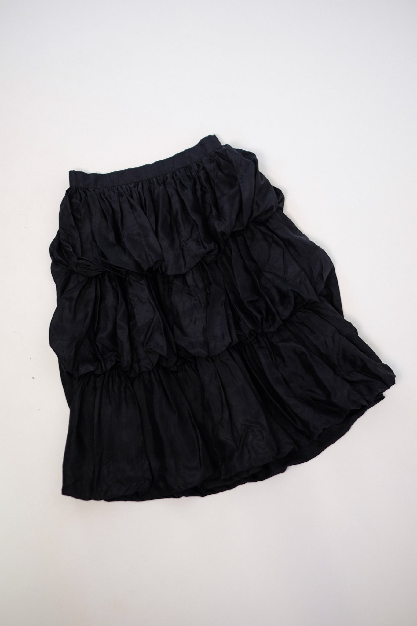 VINTAGE 80S GIANNI VERSACE TIERED PUFF SKIRT IN BLACK SILK