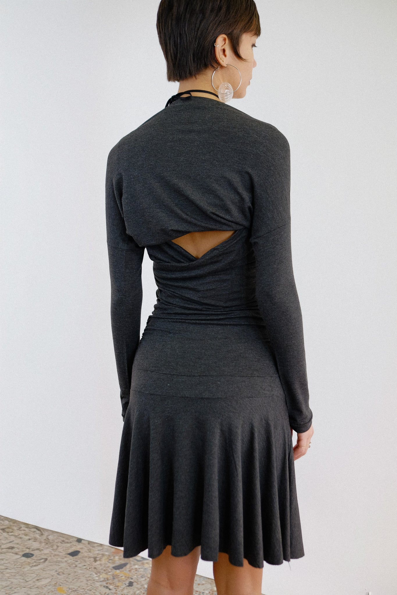 FRANCESCA FERRANTE STRETCH DRESS WITH SHRUG IN SLATE GREY